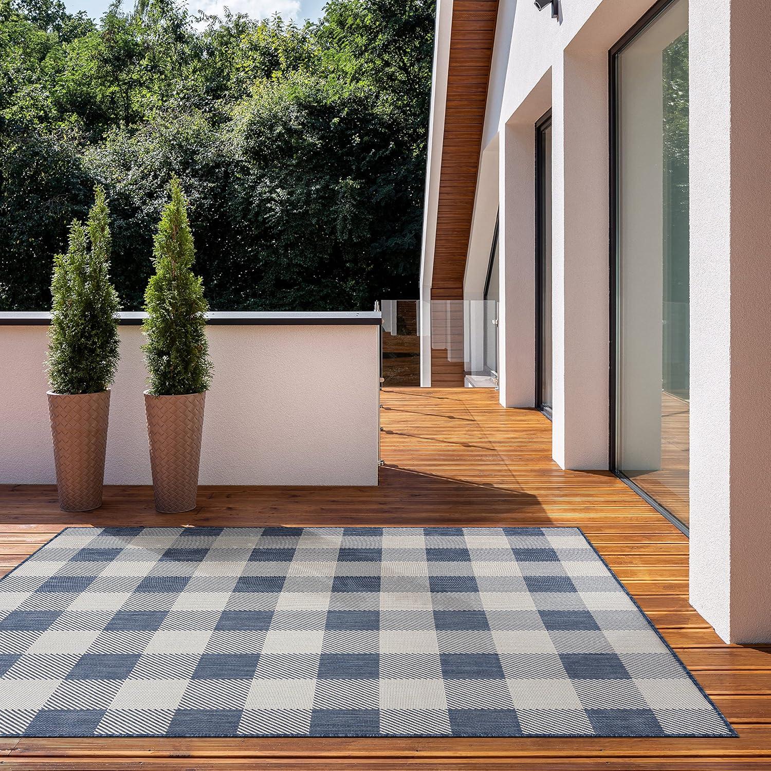 image:imageBuffalo Plaid Outdoor Rug Check Area Rugs for Indoor and Outdoor Patios Checkered Pattern Mats for Front Door Porch Kitchen and Hallway Washable Outside Carpet 2x3 BlueWhite