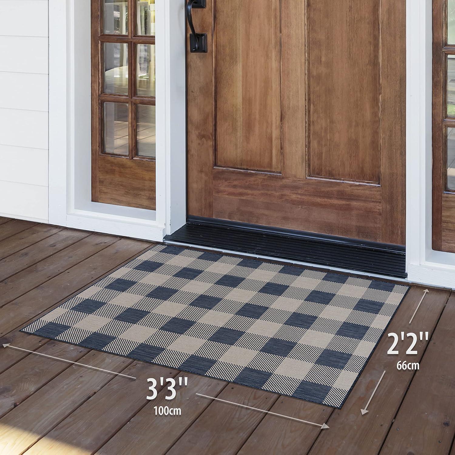 image:imageBuffalo Plaid Outdoor Rug Check Area Rugs for Indoor and Outdoor Patios Checkered Pattern Mats for Front Door Porch Kitchen and Hallway Washable Outside Carpet 2x3 BlueWhite