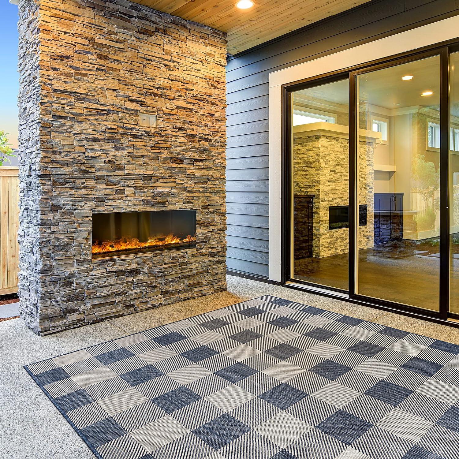 image:imageBuffalo Plaid Outdoor Rug Check Area Rugs for Indoor and Outdoor Patios Checkered Pattern Mats for Front Door Porch Kitchen and Hallway Washable Outside Carpet 2x3 BlueWhite
