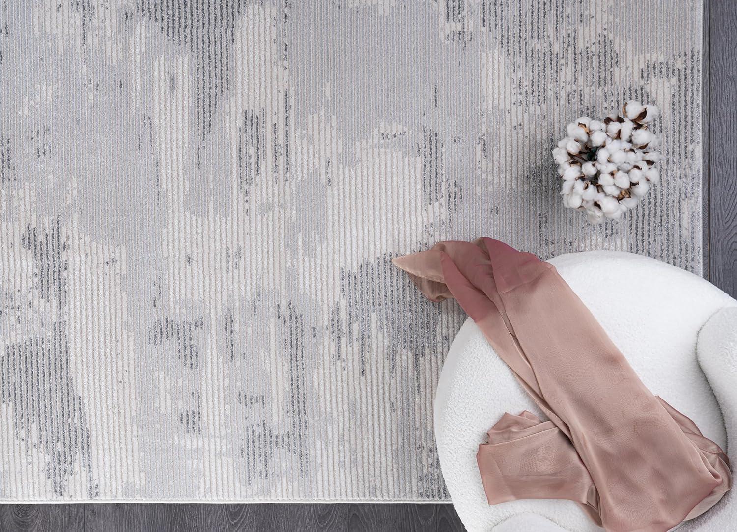 image:imageCAMILSON Baby Shag Rug 8x10 Modern Luxury Striped Boho Area Easy Shaggy Rugs Soft Medium Pile Stain Resistant EasyCleaning NonShedding for Living Room Office Indoor Carpet 8 x 10 Beige GrayPas3 Gray White