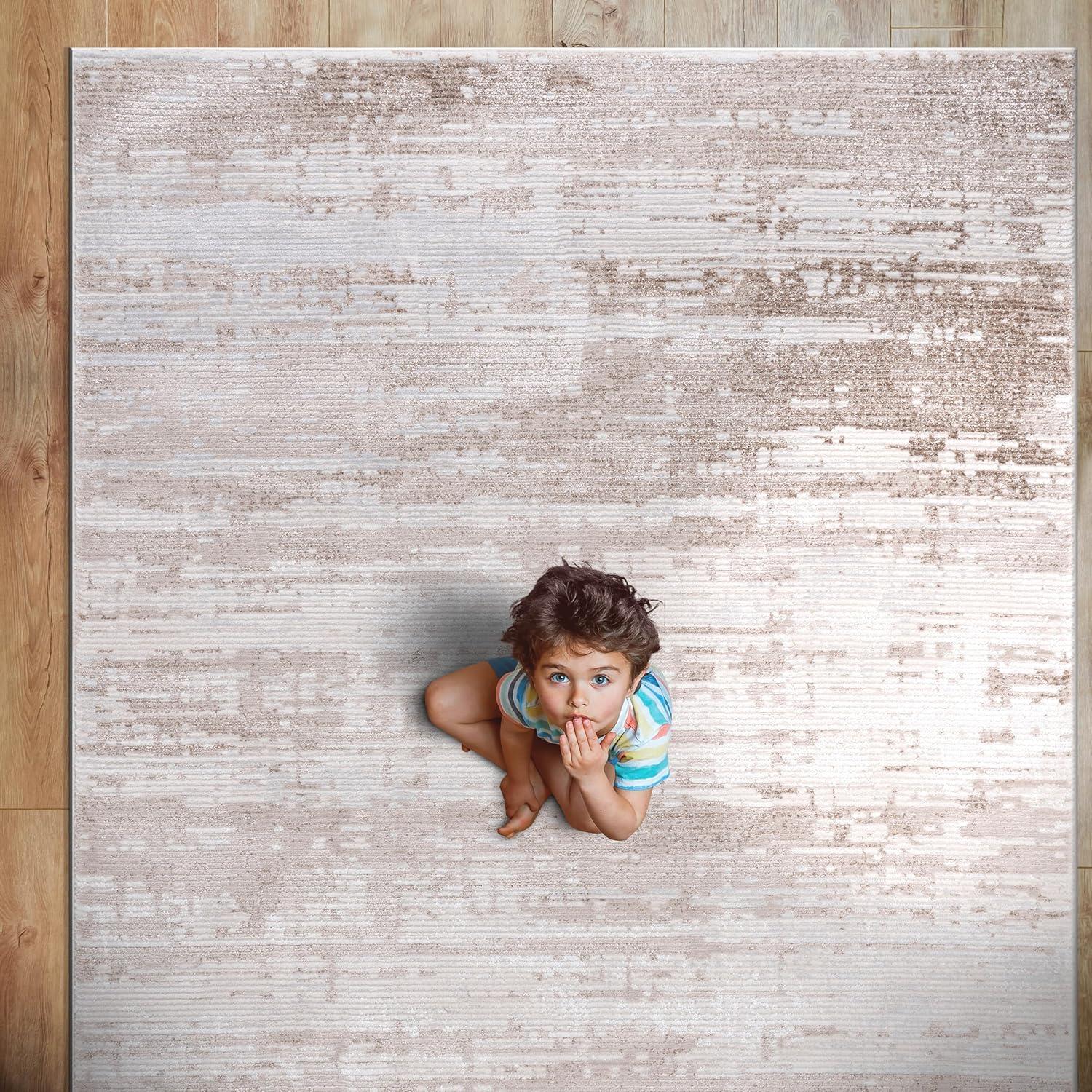 image:imageCAMILSON Baby Shag Rug 8x10 Modern Luxury Striped Boho Area Easy Shaggy Rugs Soft Medium Pile Stain Resistant EasyCleaning NonShedding for Living Room Office Indoor Carpet 8 x 10 Beige GrayPas2 Beige White