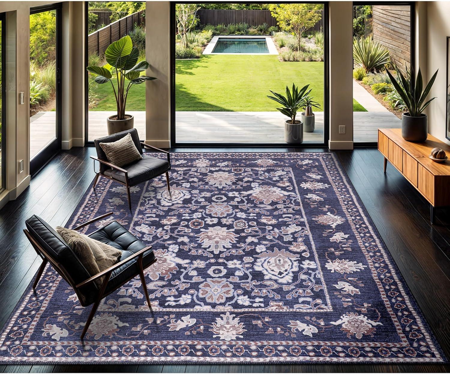 image:imageCAMILSON Baby Shag Rug 8x10 Modern Luxury Striped Boho Area Easy Shaggy Rugs Soft Medium Pile Stain Resistant EasyCleaning NonShedding for Living Room Office Indoor Carpet 8 x 10 Beige GrayStf Navy