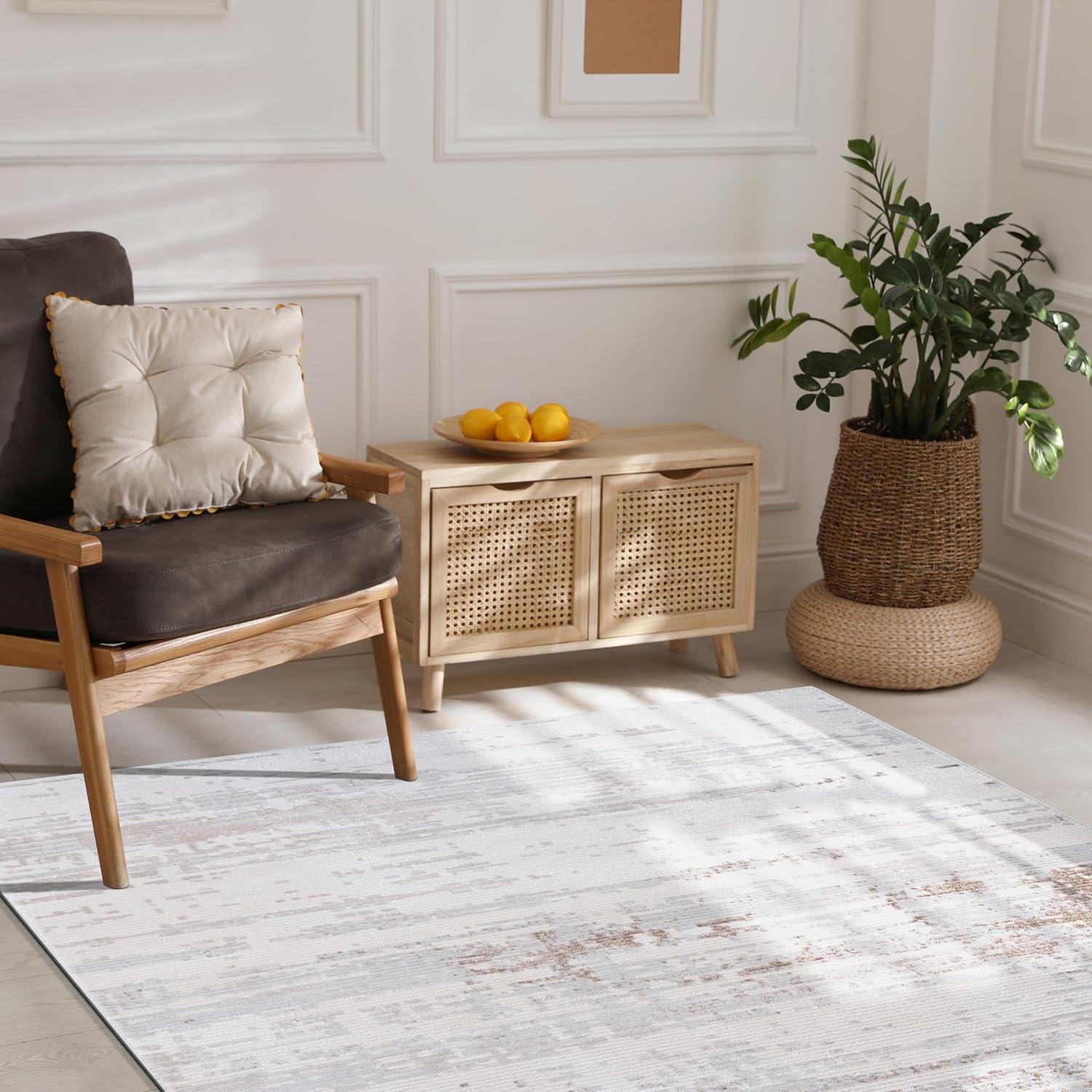 image:imageCAMILSON Baby Shag Rug 8x10 Modern Luxury Striped Boho Area Easy Shaggy Rugs Soft Medium Pile Stain Resistant EasyCleaning NonShedding for Living Room Office Indoor Carpet 8 x 10 Beige GrayPas1 Beige Gray