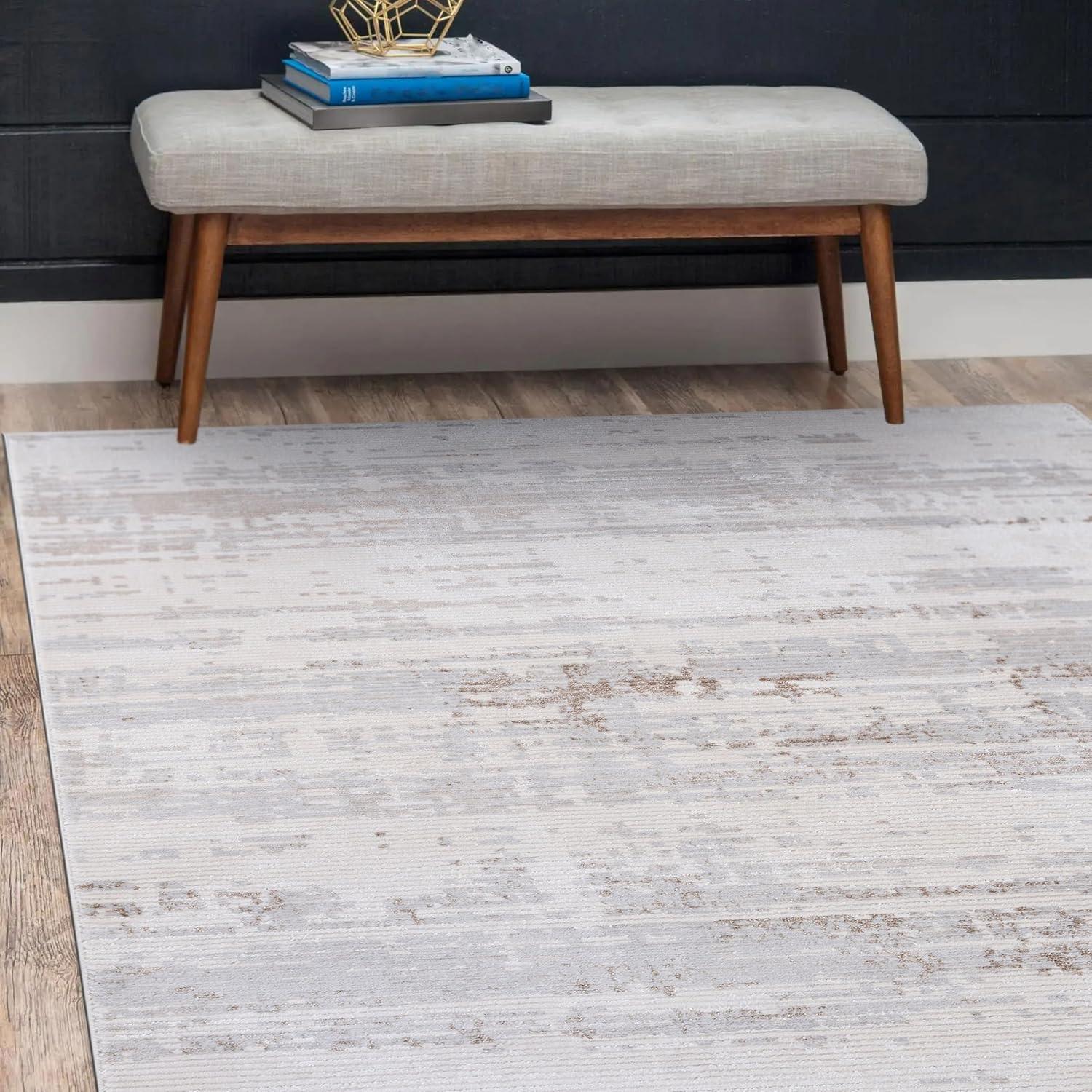 image:imageCAMILSON Baby Shag Rug 8x10 Modern Luxury Striped Boho Area Easy Shaggy Rugs Soft Medium Pile Stain Resistant EasyCleaning NonShedding for Living Room Office Indoor Carpet 8 x 10 Beige GrayPas11 White Gray