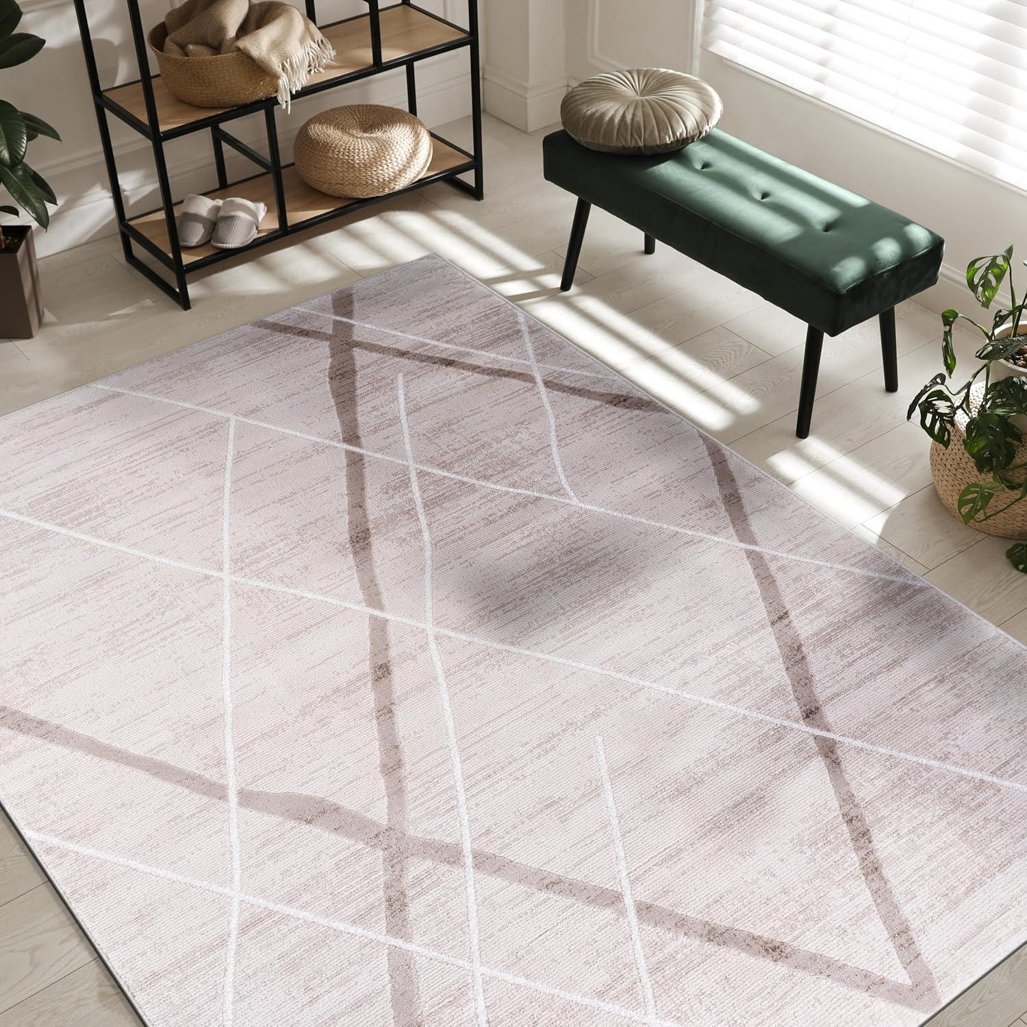 image:imageCAMILSON Baby Shag Rug 8x10 Modern Luxury Striped Boho Area Easy Shaggy Rugs Soft Medium Pile Stain Resistant EasyCleaning NonShedding for Living Room Office Indoor Carpet 8 x 10 Beige GrayPas8 Beige White