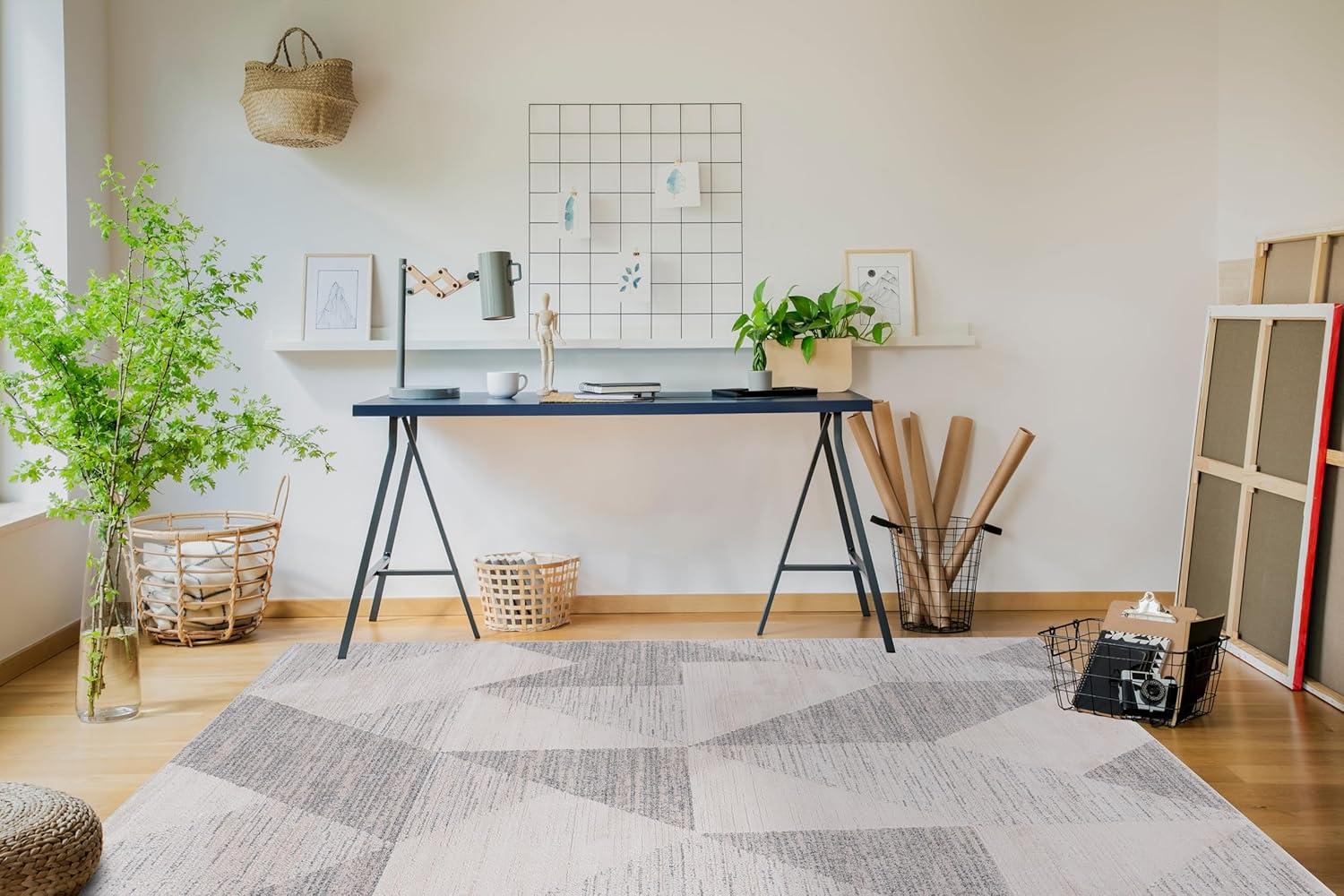 image:imageCAMILSON Baby Shag Rug 8x10 Modern Luxury Striped Boho Area Easy Shaggy Rugs Soft Medium Pile Stain Resistant EasyCleaning NonShedding for Living Room Office Indoor Carpet 8 x 10 Beige GrayMat6 Beige Gray