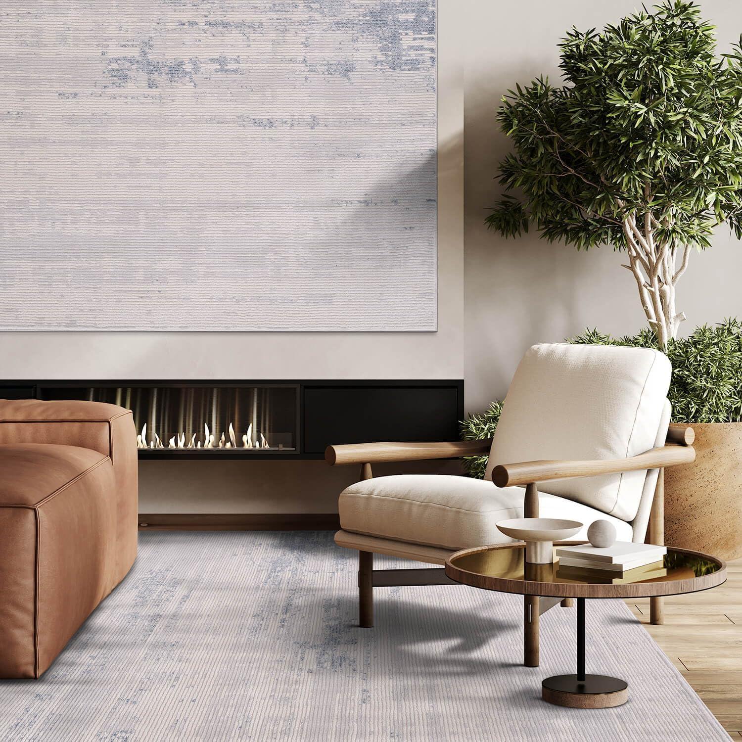 image:imageCAMILSON Baby Shag Rug 8x10 Modern Luxury Striped Boho Area Easy Shaggy Rugs Soft Medium Pile Stain Resistant EasyCleaning NonShedding for Living Room Office Indoor Carpet 8 x 10 Beige GrayPas13 White Blue