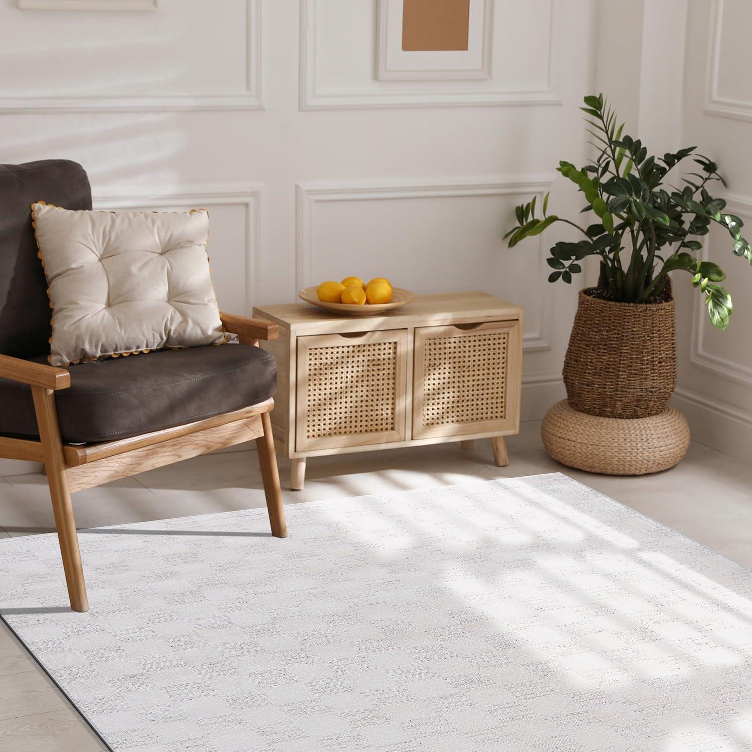 image:imageCAMILSON Baby Shag Rug 8x10 Modern Luxury Striped Boho Area Easy Shaggy Rugs Soft Medium Pile Stain Resistant EasyCleaning NonShedding for Living Room Office Indoor Carpet 8 x 10 Beige GrayMat7 Beige Gray