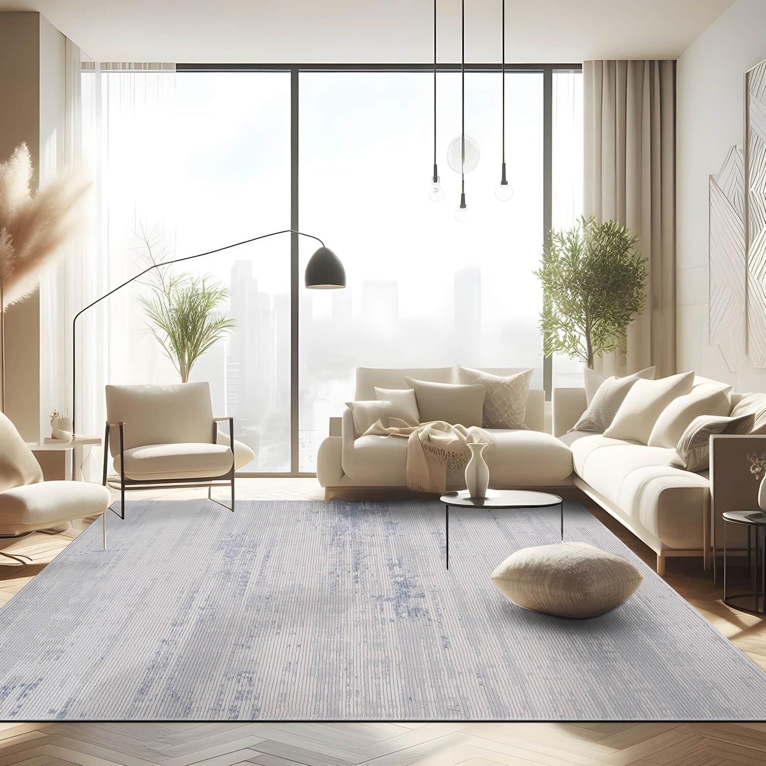 image:imageCAMILSON Baby Shag Rug 8x10 Modern Luxury Striped Boho Area Easy Shaggy Rugs Soft Medium Pile Stain Resistant EasyCleaning NonShedding for Living Room Office Indoor Carpet 8 x 10 Beige GrayPas13 White Blue