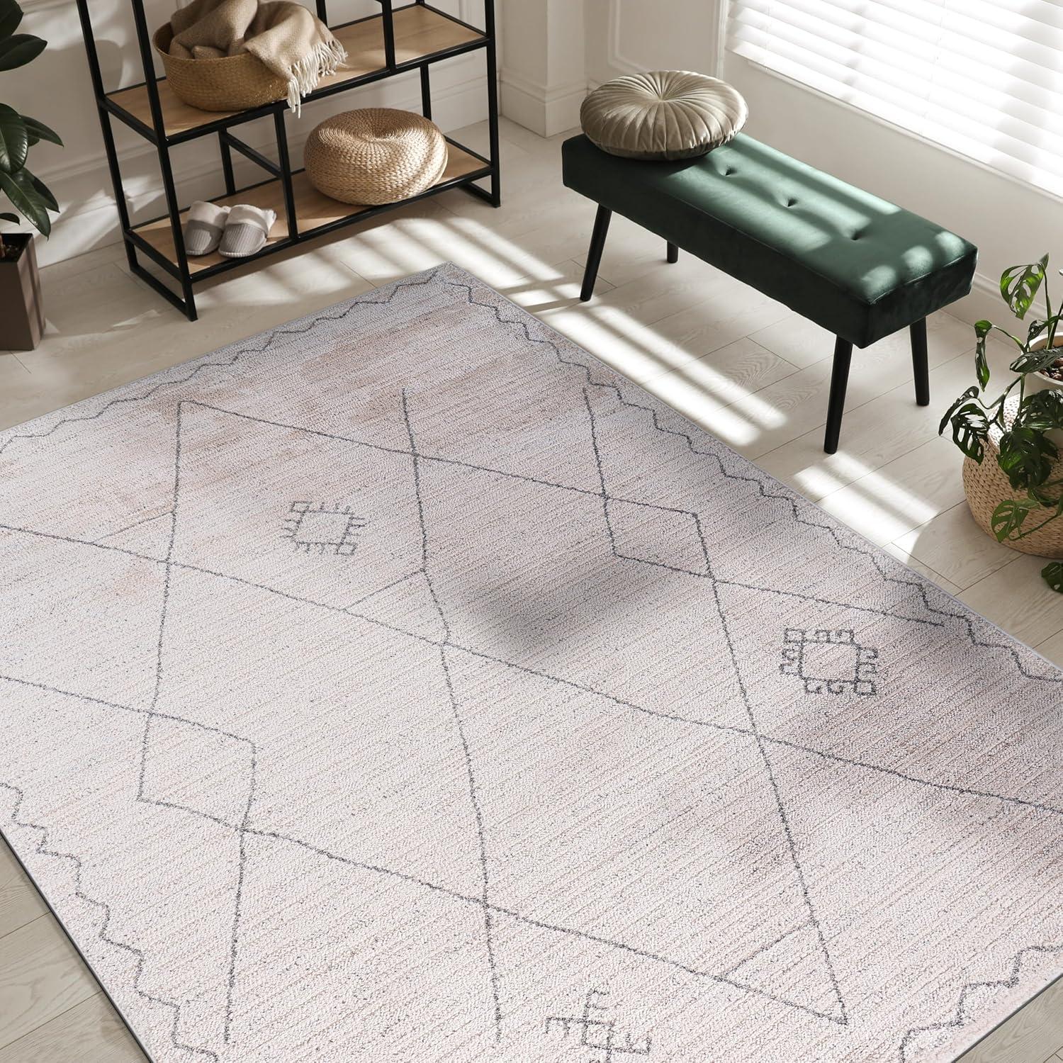 image:imageCAMILSON Baby Shag Rug 8x10 Modern Luxury Striped Boho Area Easy Shaggy Rugs Soft Medium Pile Stain Resistant EasyCleaning NonShedding for Living Room Office Indoor Carpet 8 x 10 Beige GrayMat2 Beige Gray