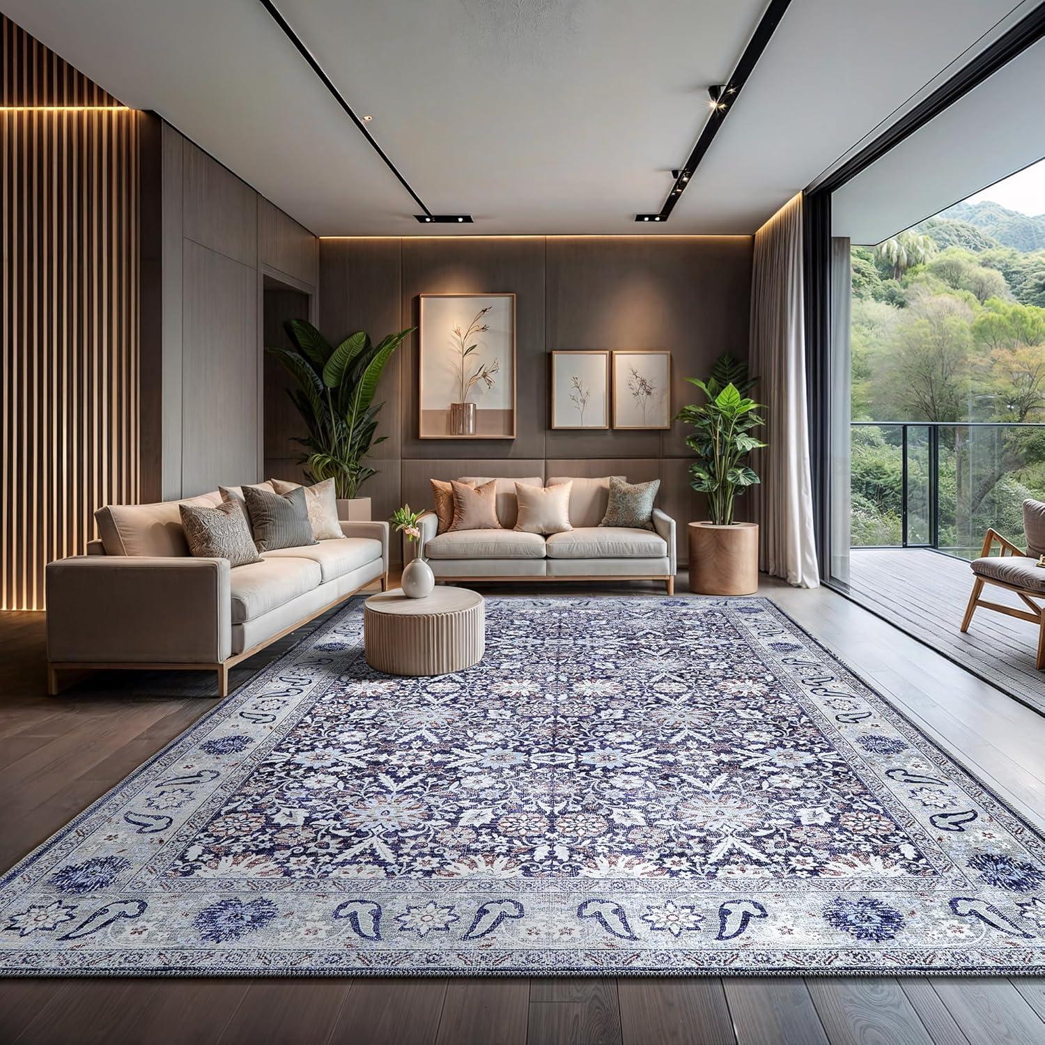 image:imageCAMILSON Baby Shag Rug 8x10 Modern Luxury Striped Boho Area Easy Shaggy Rugs Soft Medium Pile Stain Resistant EasyCleaning NonShedding for Living Room Office Indoor Carpet 8 x 10 Beige GrayVen Blue