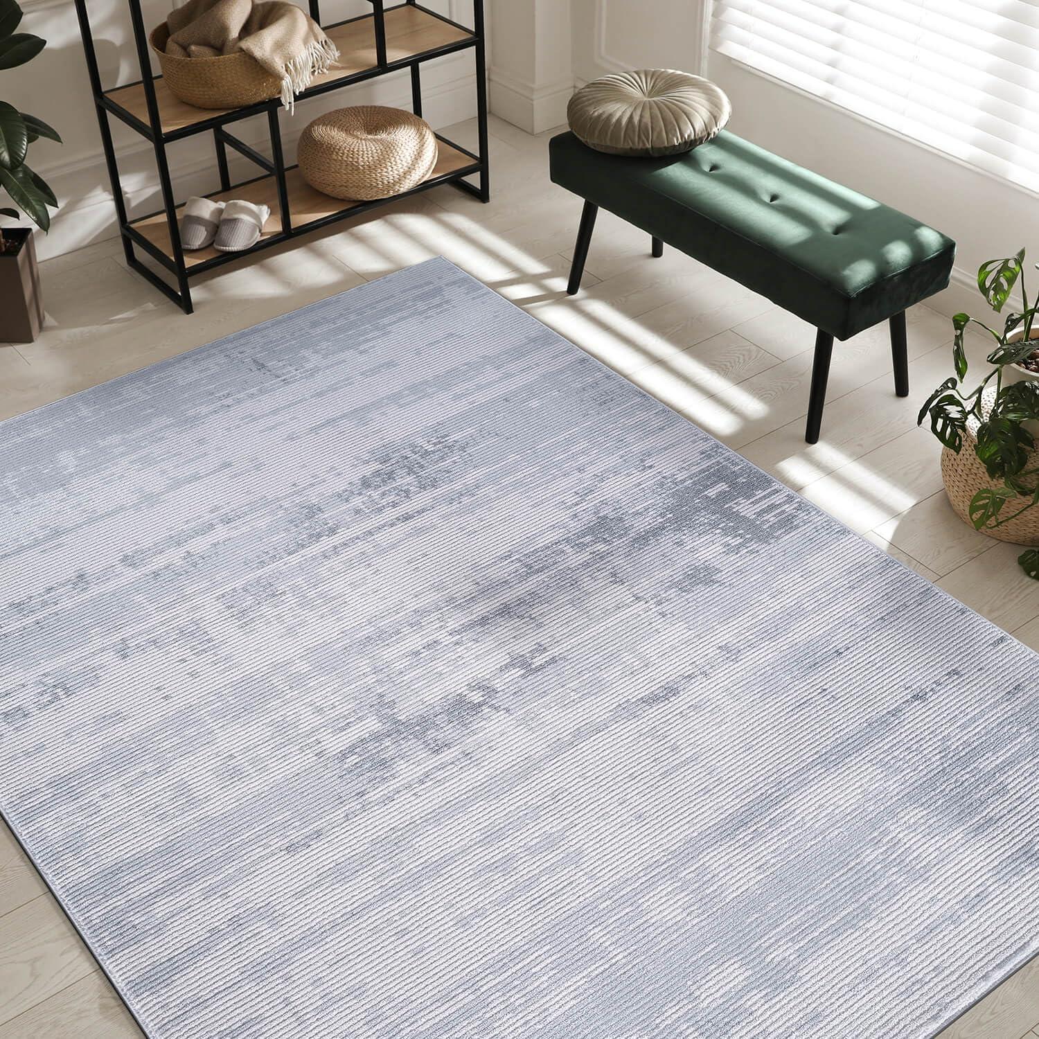 image:imageCAMILSON Baby Shag Rug 8x10 Modern Luxury Striped Boho Area Easy Shaggy Rugs Soft Medium Pile Stain Resistant EasyCleaning NonShedding for Living Room Office Indoor Carpet 8 x 10 Beige GrayPas11 White Gray