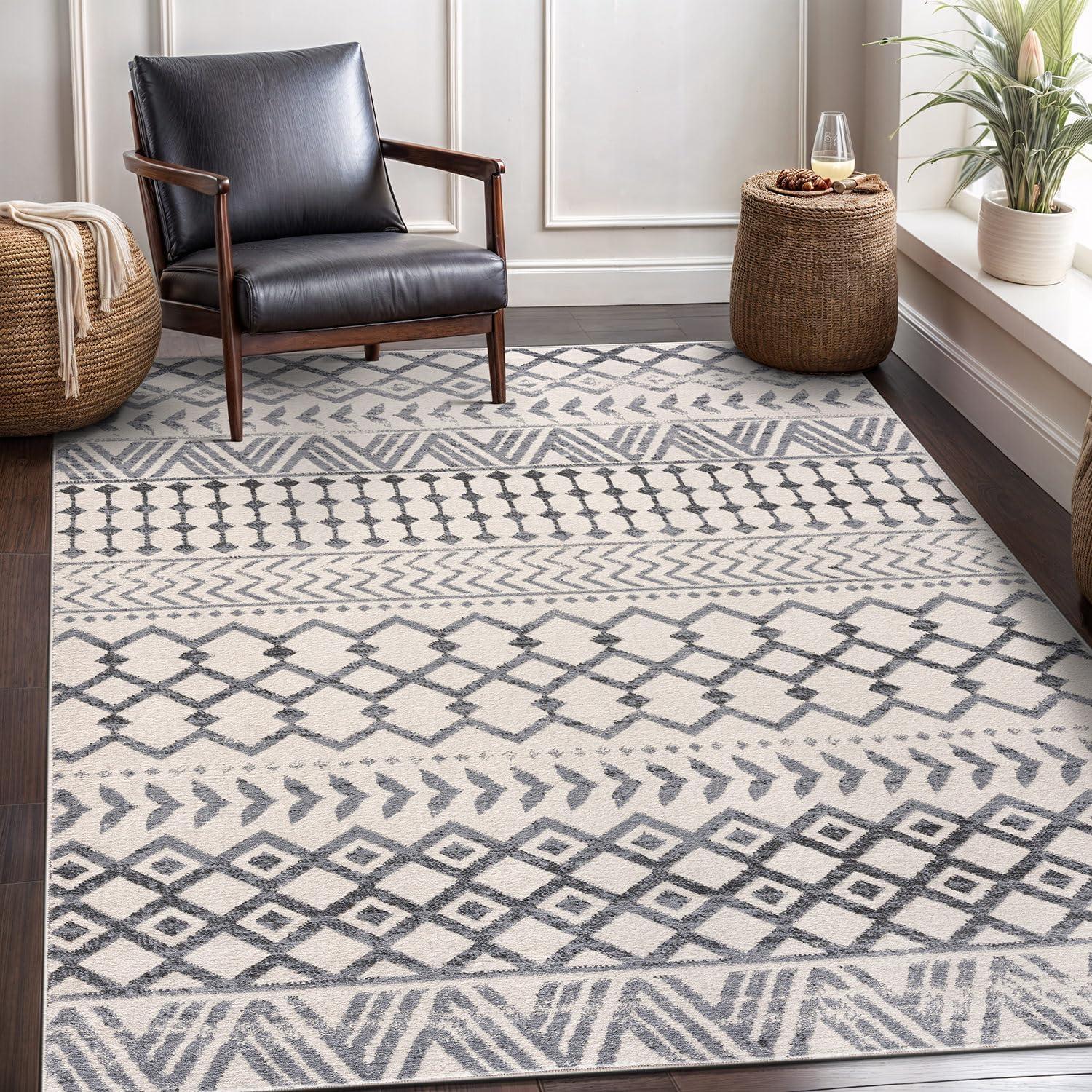 image:imageCAMILSON Baby Shag Rug 8x10 Modern Luxury Striped Boho Area Easy Shaggy Rugs Soft Medium Pile Stain Resistant EasyCleaning NonShedding for Living Room Office Indoor Carpet 8 x 10 Beige GrayBoho Grey