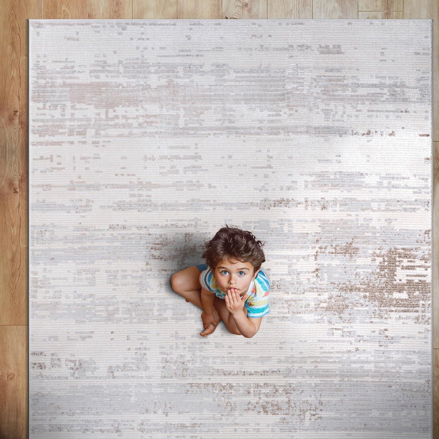 image:imageCAMILSON Baby Shag Rug 8x10 Modern Luxury Striped Boho Area Easy Shaggy Rugs Soft Medium Pile Stain Resistant EasyCleaning NonShedding for Living Room Office Indoor Carpet 8 x 10 Beige GrayPas1 Beige Gray