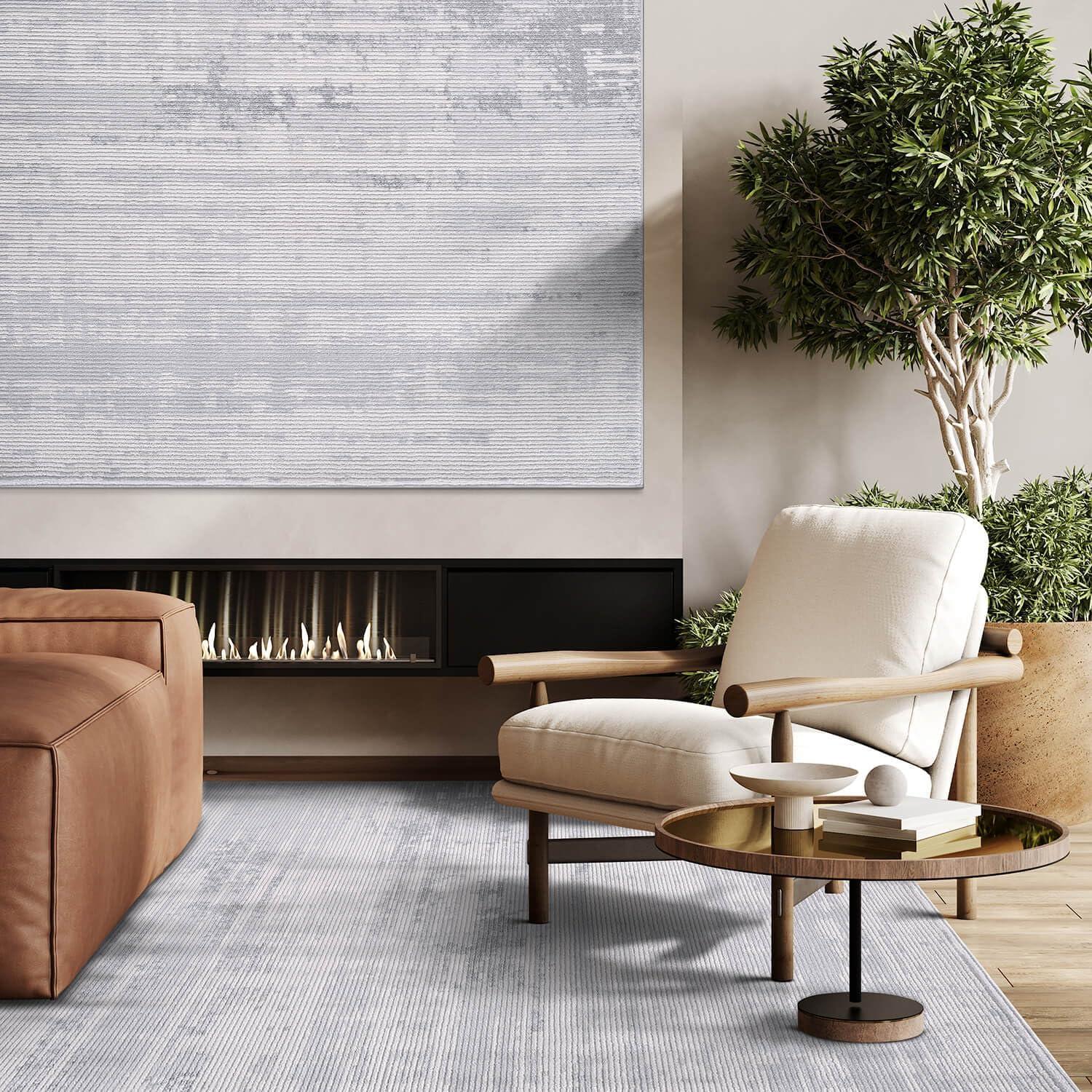 image:imageCAMILSON Baby Shag Rug 8x10 Modern Luxury Striped Boho Area Easy Shaggy Rugs Soft Medium Pile Stain Resistant EasyCleaning NonShedding for Living Room Office Indoor Carpet 8 x 10 Beige GrayPas11 White Gray