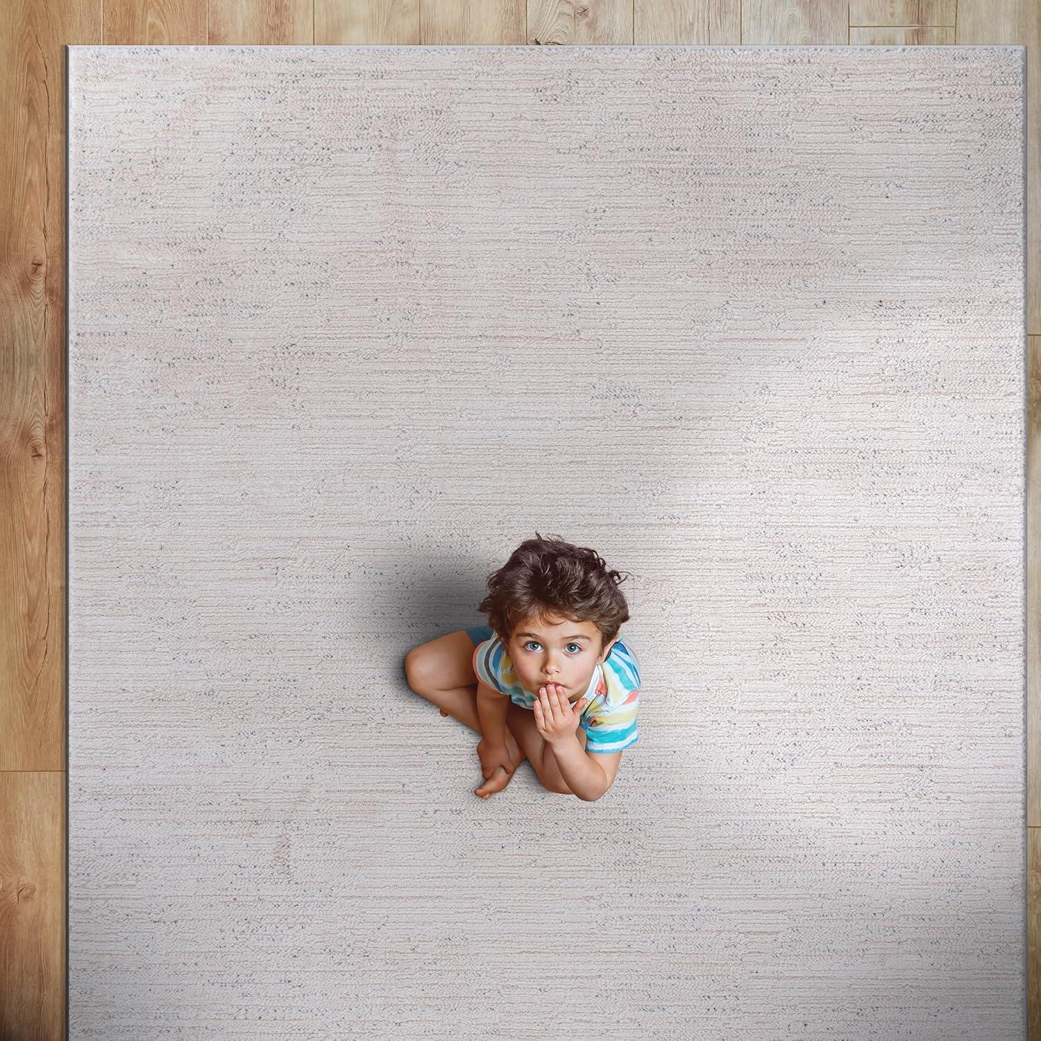 image:imageCAMILSON Baby Shag Rug 8x10 Modern Luxury Striped Boho Area Easy Shaggy Rugs Soft Medium Pile Stain Resistant EasyCleaning NonShedding for Living Room Office Indoor Carpet 8 x 10 Beige GrayMat5 Beige Gray