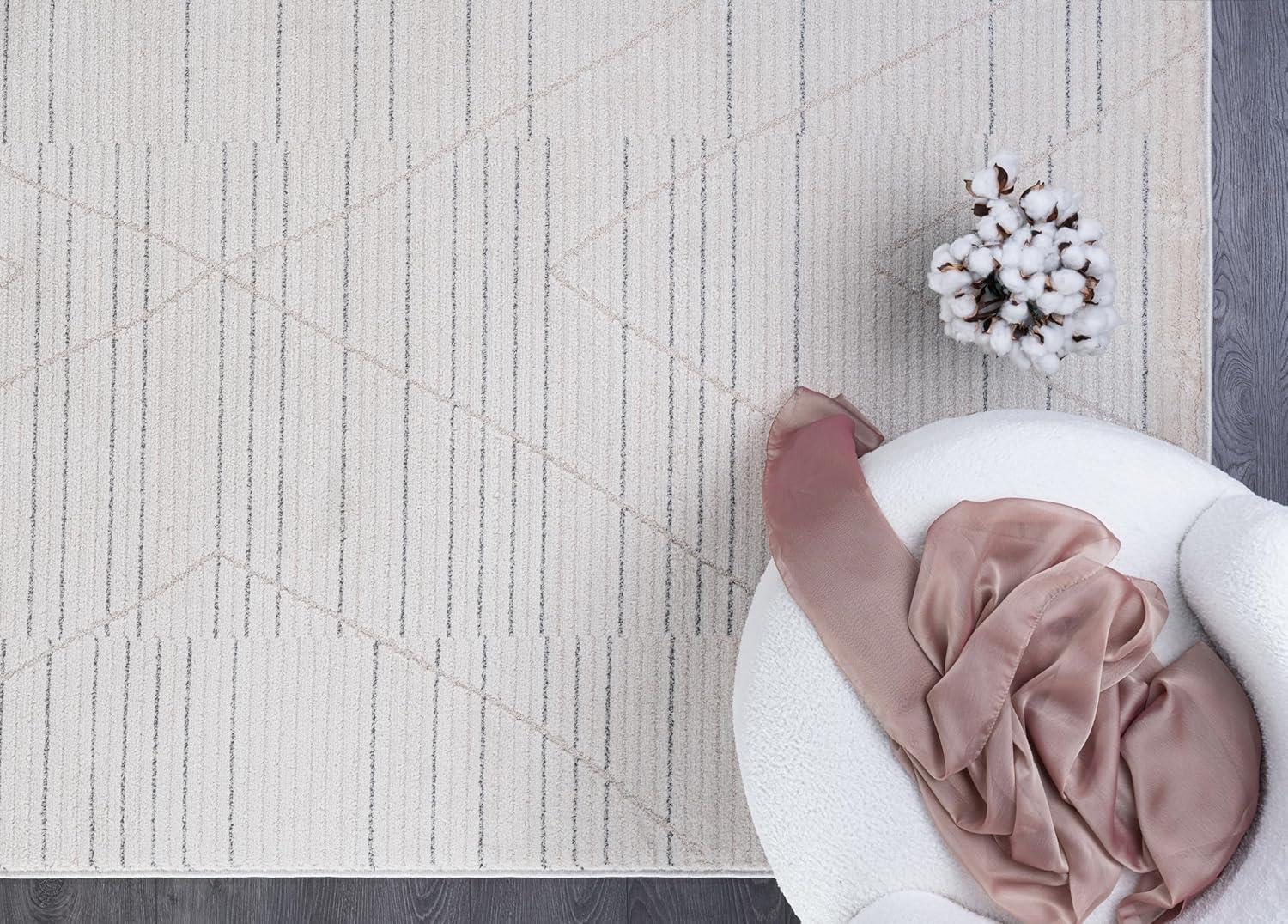 image:imageCAMILSON Baby Shag Rug 8x10 Modern Luxury Striped Boho Area Easy Shaggy Rugs Soft Medium Pile Stain Resistant EasyCleaning NonShedding for Living Room Office Indoor Carpet 8 x 10 Beige GrayMat4 Beige Gray
