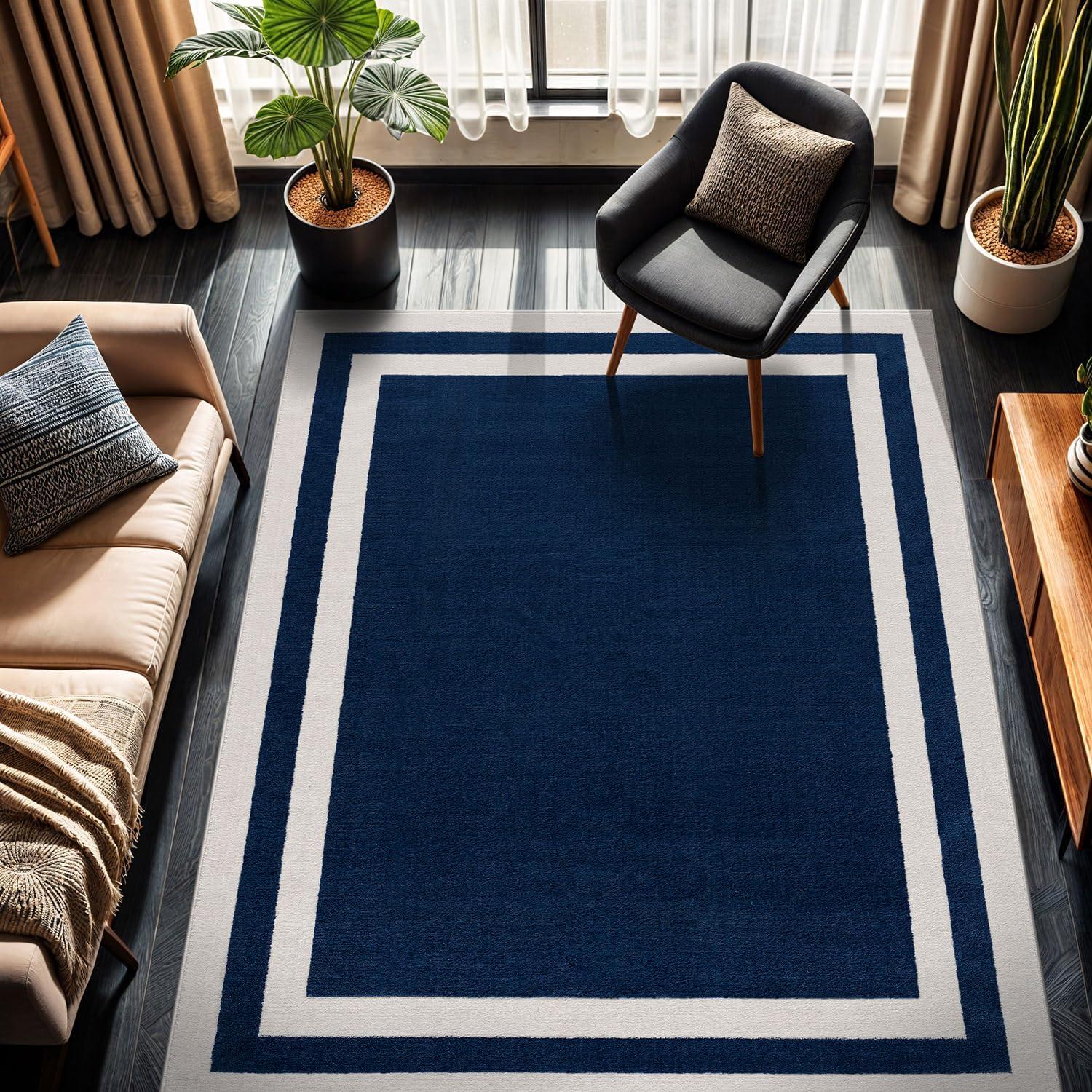 image:imageCAMILSON Baby Shag Rug 8x10 Modern Luxury Striped Boho Area Easy Shaggy Rugs Soft Medium Pile Stain Resistant EasyCleaning NonShedding for Living Room Office Indoor Carpet 8 x 10 Beige GrayNavy Blue