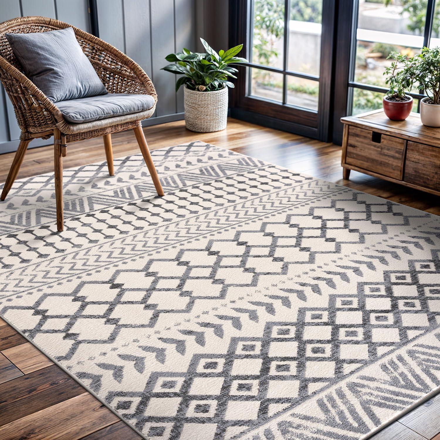 image:imageCAMILSON Baby Shag Rug 8x10 Modern Luxury Striped Boho Area Easy Shaggy Rugs Soft Medium Pile Stain Resistant EasyCleaning NonShedding for Living Room Office Indoor Carpet 8 x 10 Beige GrayBoho Grey