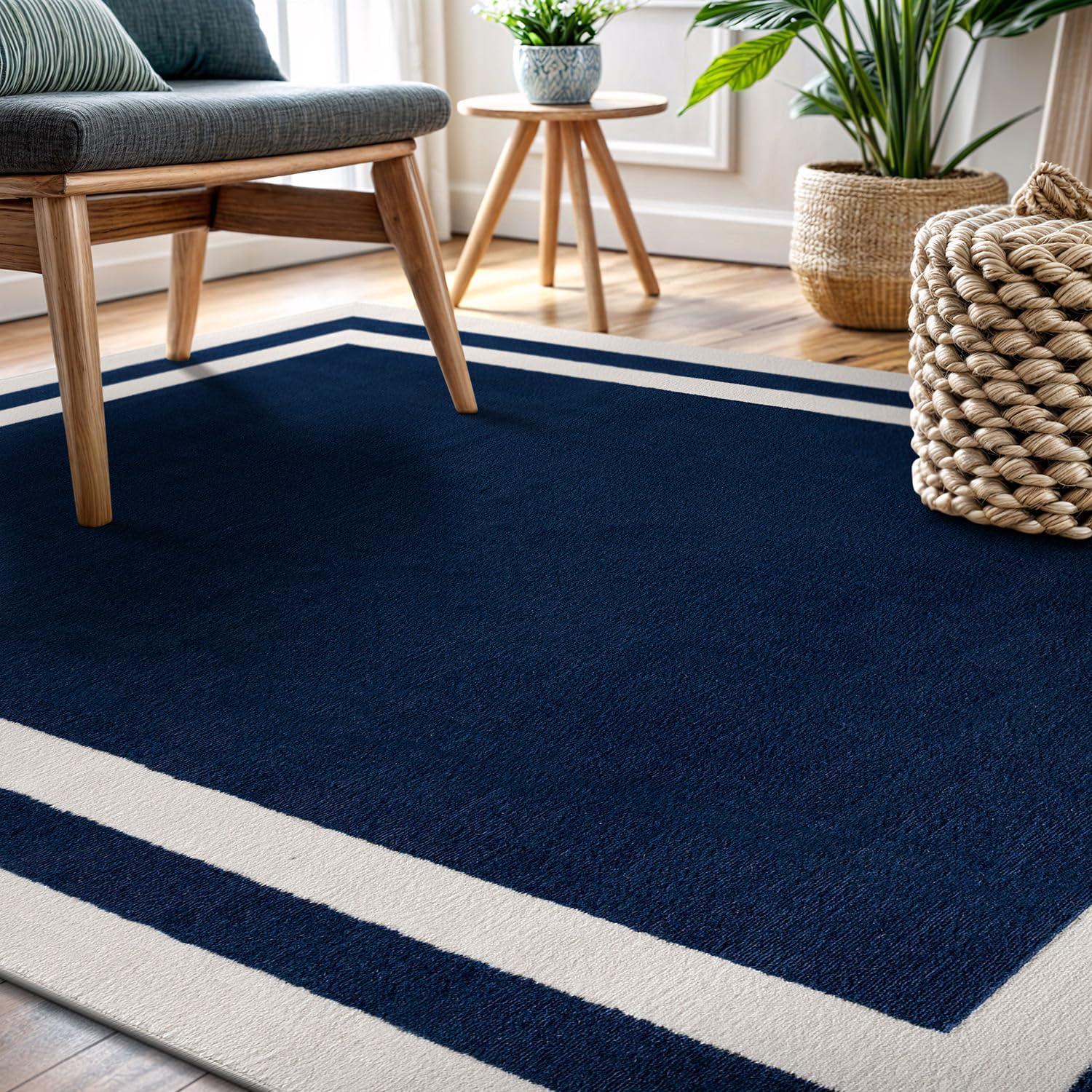 image:imageCAMILSON Baby Shag Rug 8x10 Modern Luxury Striped Boho Area Easy Shaggy Rugs Soft Medium Pile Stain Resistant EasyCleaning NonShedding for Living Room Office Indoor Carpet 8 x 10 Beige GrayNavy Blue