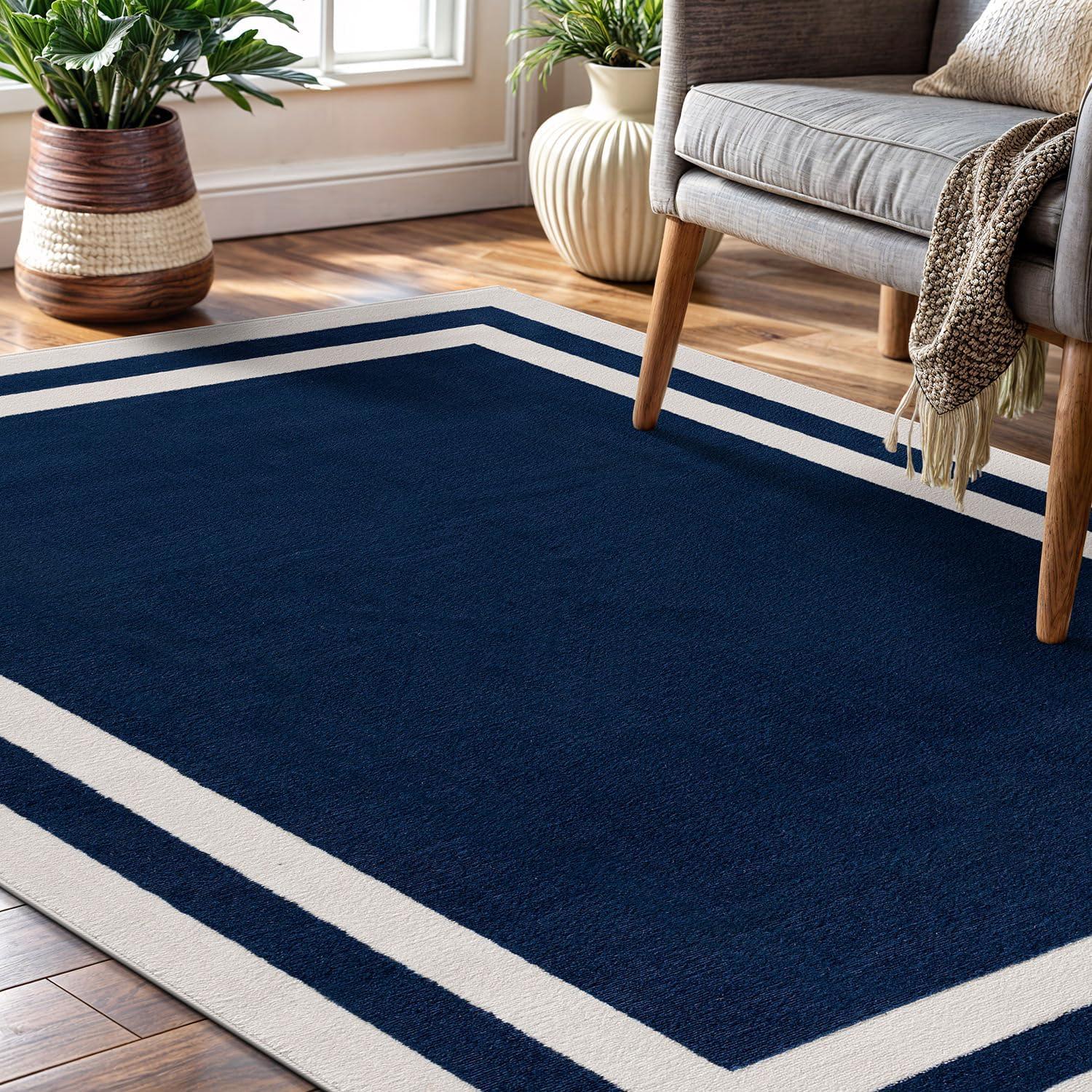 image:imageCAMILSON Baby Shag Rug 8x10 Modern Luxury Striped Boho Area Easy Shaggy Rugs Soft Medium Pile Stain Resistant EasyCleaning NonShedding for Living Room Office Indoor Carpet 8 x 10 Beige GrayNavy Blue