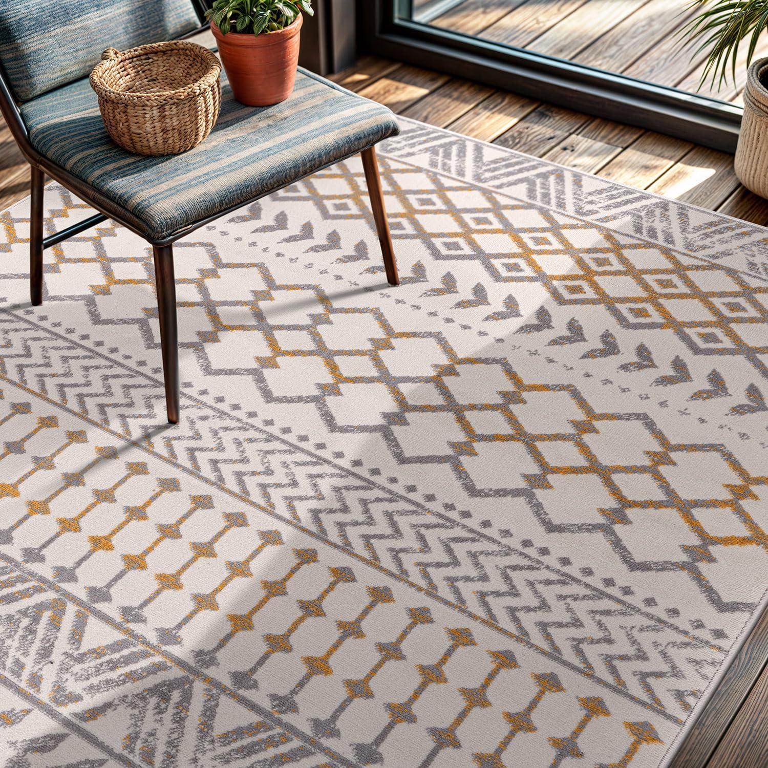 image:imageCAMILSON Baby Shag Rug 8x10 Modern Luxury Striped Boho Area Easy Shaggy Rugs Soft Medium Pile Stain Resistant EasyCleaning NonShedding for Living Room Office Indoor Carpet 8 x 10 Beige GrayBoho Yellow