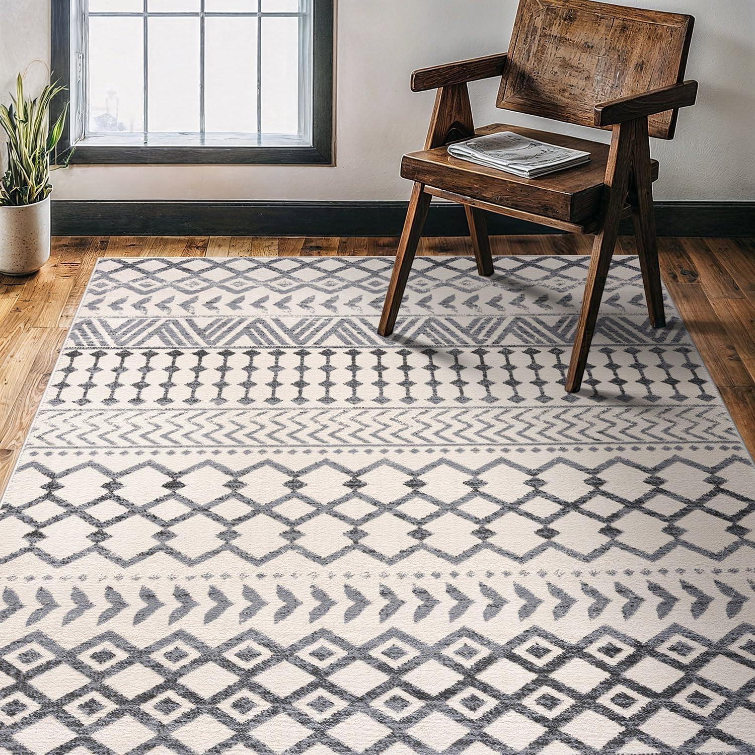 image:imageCAMILSON Baby Shag Rug 8x10 Modern Luxury Striped Boho Area Easy Shaggy Rugs Soft Medium Pile Stain Resistant EasyCleaning NonShedding for Living Room Office Indoor Carpet 8 x 10 Beige GrayBoho Grey