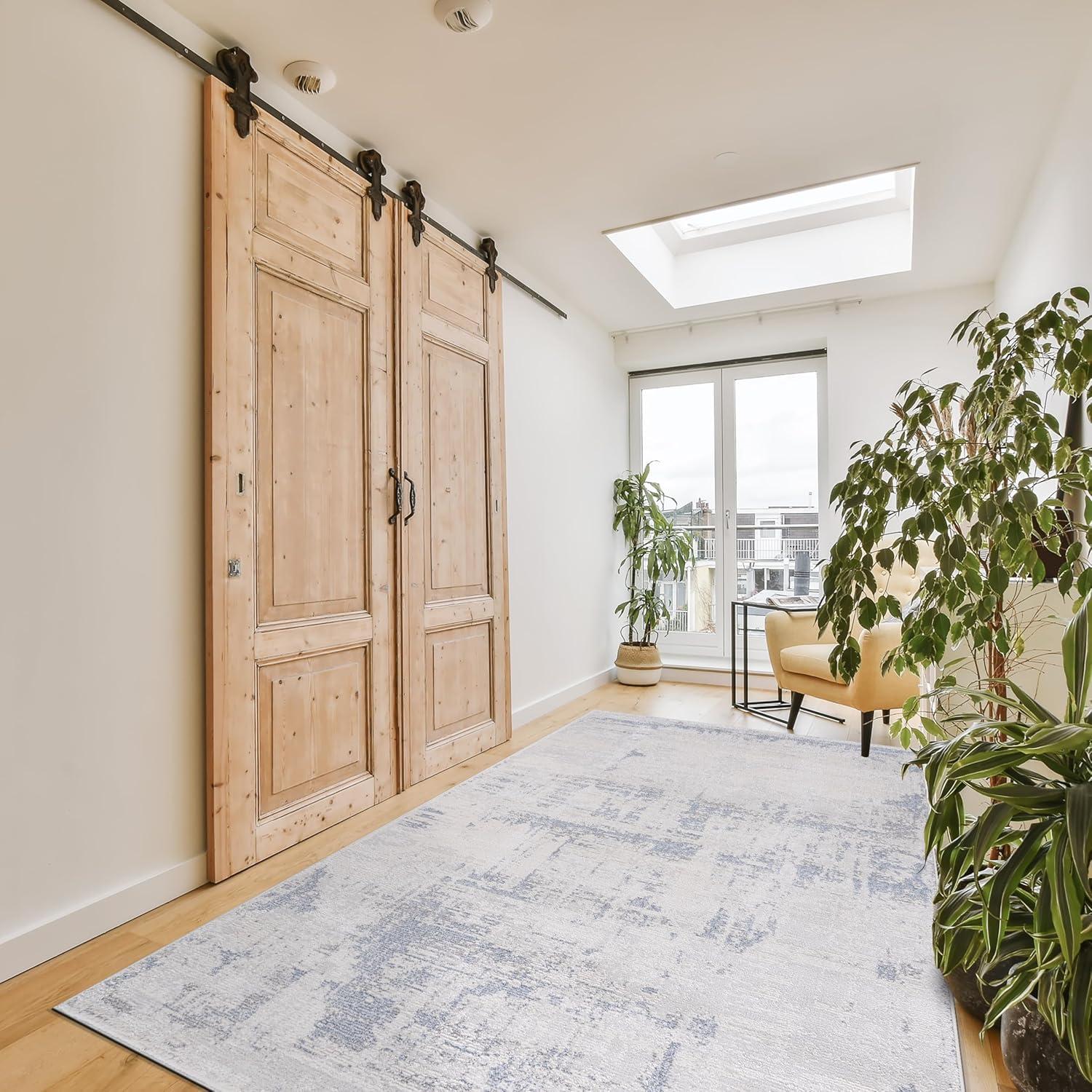 image:imageCAMILSON Baby Shag Rug 8x10 Modern Luxury Striped Boho Area Easy Shaggy Rugs Soft Medium Pile Stain Resistant EasyCleaning NonShedding for Living Room Office Indoor Carpet 8 x 10 Beige GrayPas5 Blue Gray