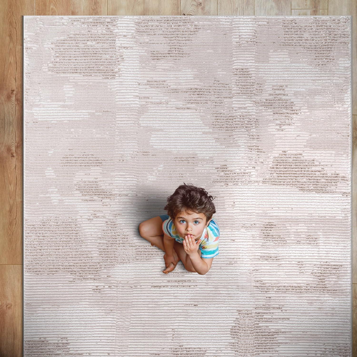image:imageCAMILSON Baby Shag Rug 8x10 Modern Luxury Striped Boho Area Easy Shaggy Rugs Soft Medium Pile Stain Resistant EasyCleaning NonShedding for Living Room Office Indoor Carpet 8 x 10 Beige GrayPas4 Beige White