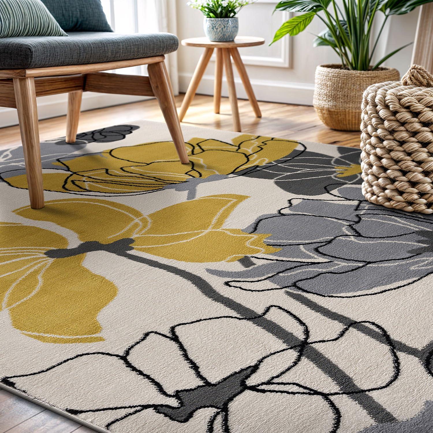 image:imageCAMILSON Baby Shag Rug 8x10 Modern Luxury Striped Boho Area Easy Shaggy Rugs Soft Medium Pile Stain Resistant EasyCleaning NonShedding for Living Room Office Indoor Carpet 8 x 10 Beige GrayYellow