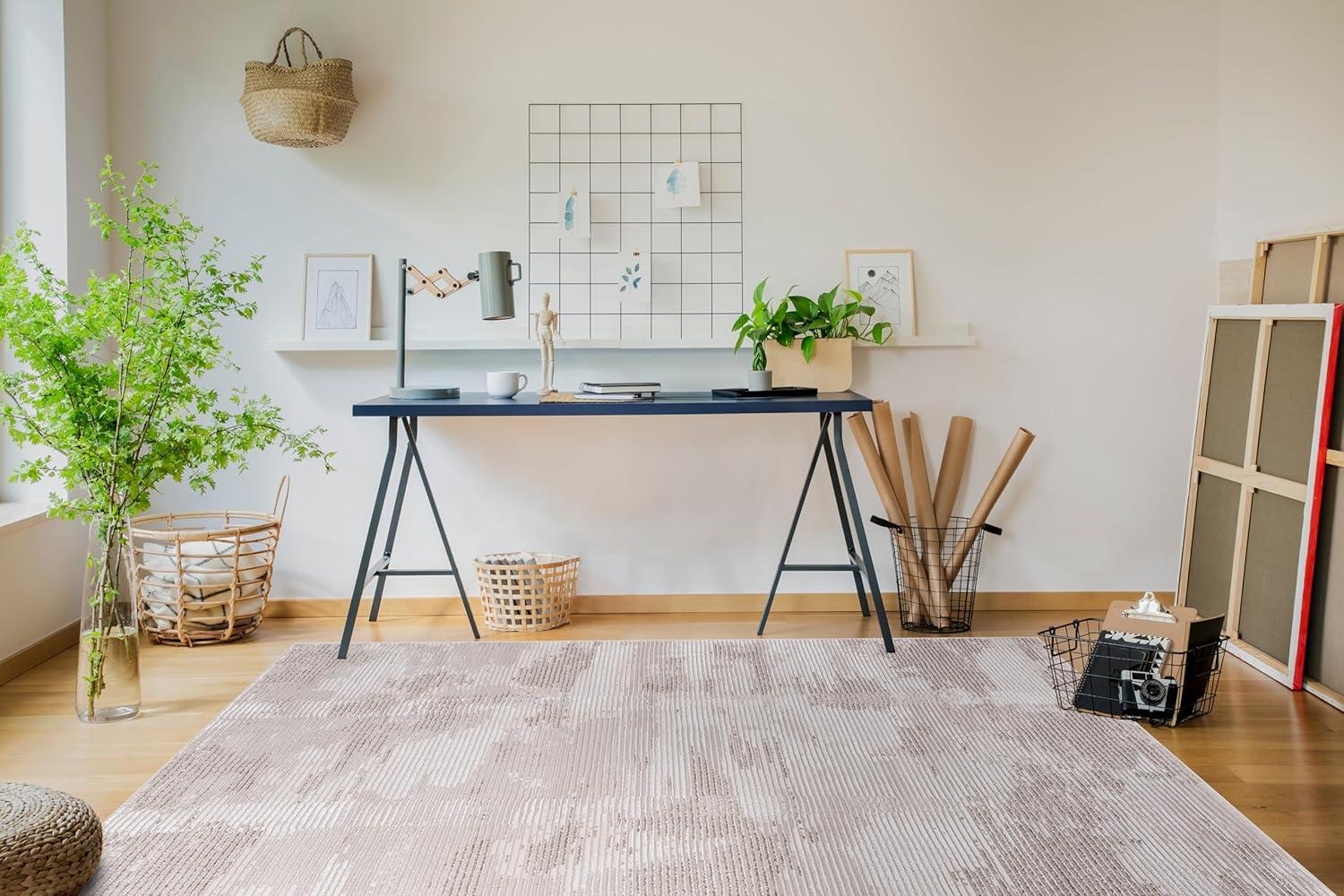 image:imageCAMILSON Baby Shag Rug 8x10 Modern Luxury Striped Boho Area Easy Shaggy Rugs Soft Medium Pile Stain Resistant EasyCleaning NonShedding for Living Room Office Indoor Carpet 8 x 10 Beige GrayPas4 Beige White