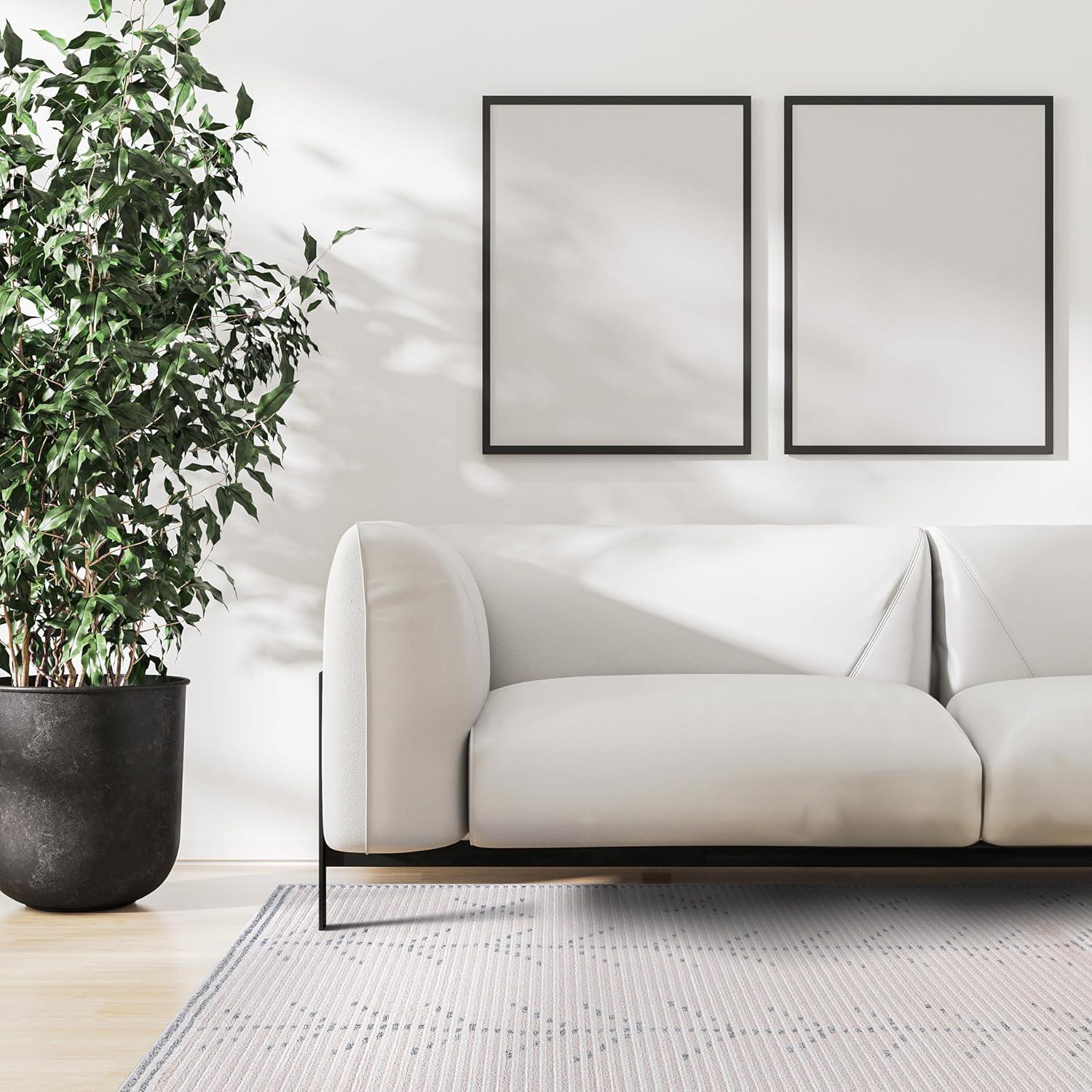 image:imageCAMILSON Baby Shag Rug 8x10 Modern Luxury Striped Boho Area Easy Shaggy Rugs Soft Medium Pile Stain Resistant EasyCleaning NonShedding for Living Room Office Indoor Carpet 8 x 10 Beige GrayMat3 Beige Gray