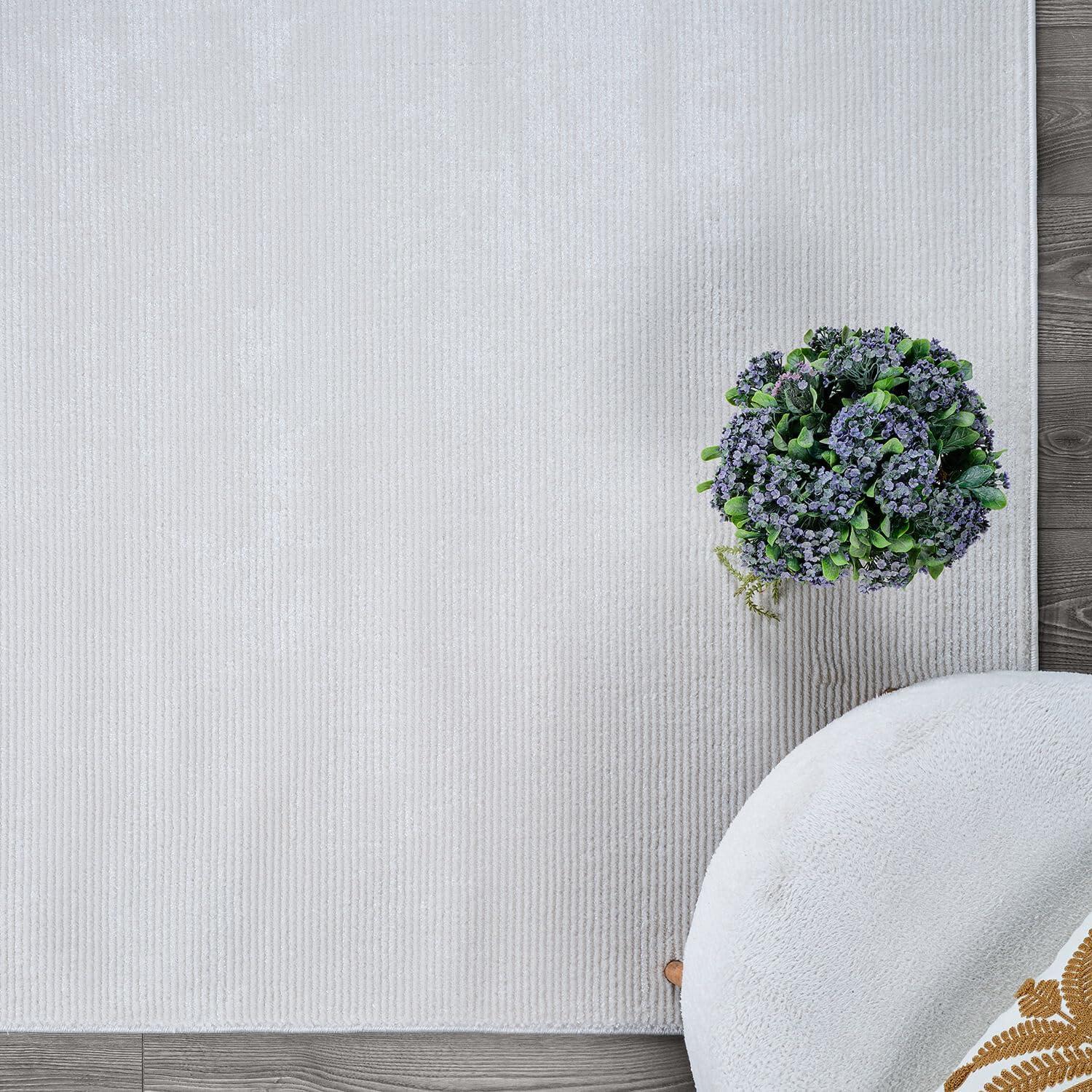image:imageCAMILSON Baby Shag Rug 8x10 Modern Luxury Striped Boho Area Easy Shaggy Rugs Soft Medium Pile Stain Resistant EasyCleaning NonShedding for Living Room Office Indoor Carpet 8 x 10 Beige GrayPas12 White White