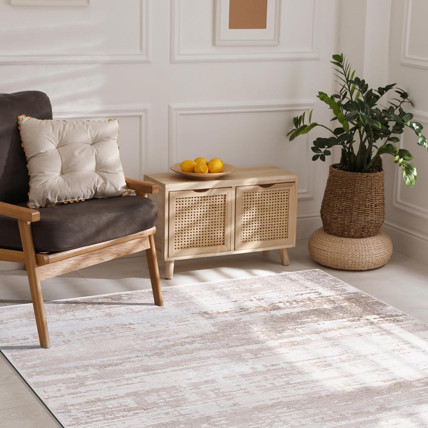 image:imageCAMILSON Baby Shag Rug 8x10 Modern Luxury Striped Boho Area Easy Shaggy Rugs Soft Medium Pile Stain Resistant EasyCleaning NonShedding for Living Room Office Indoor Carpet 8 x 10 Beige GrayPas2 Beige White
