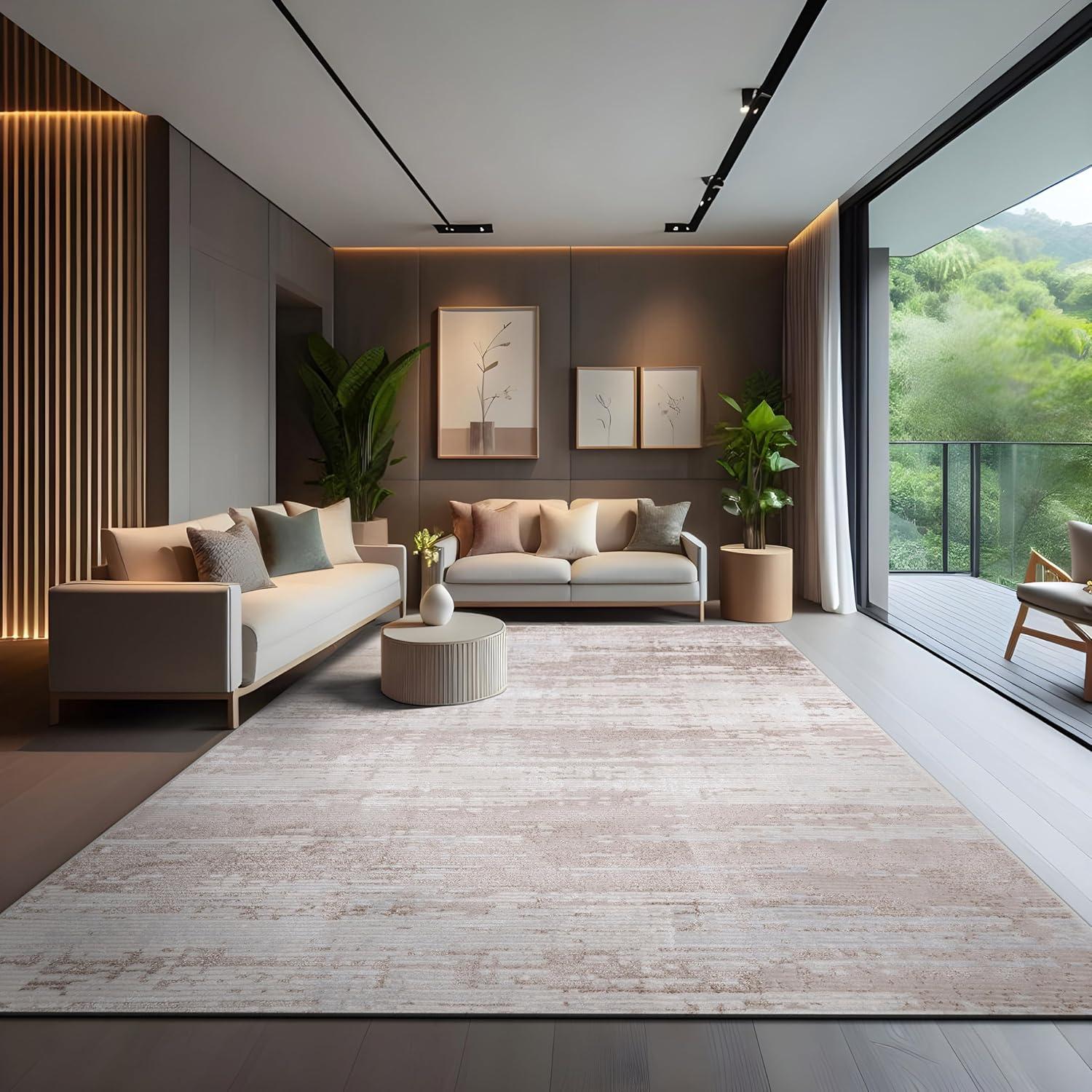 image:imageCAMILSON Baby Shag Rug 8x10 Modern Luxury Striped Boho Area Easy Shaggy Rugs Soft Medium Pile Stain Resistant EasyCleaning NonShedding for Living Room Office Indoor Carpet 8 x 10 Beige GrayPas2 Beige White