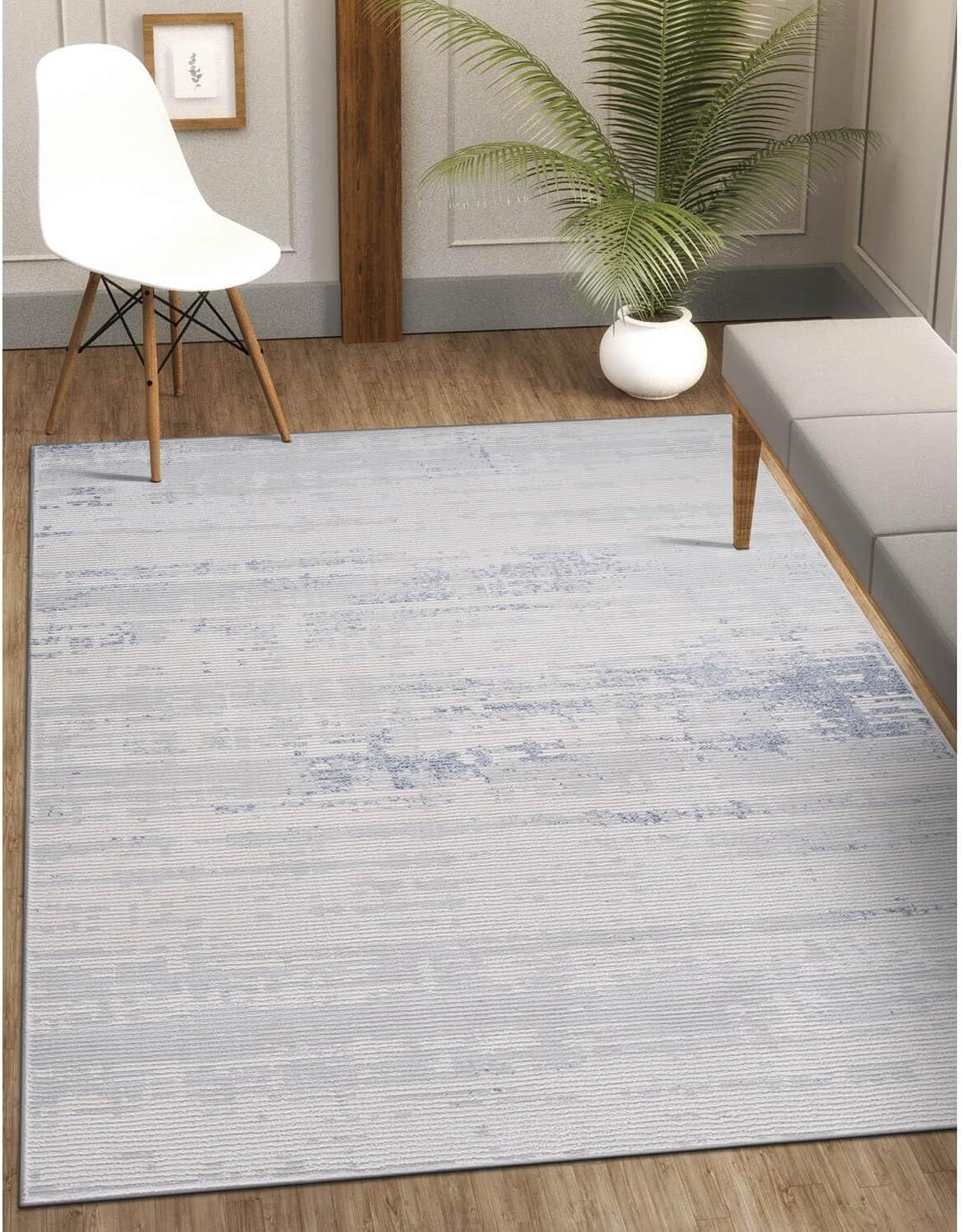 image:imageCAMILSON Baby Shag Rug 8x10 Modern Luxury Striped Boho Area Easy Shaggy Rugs Soft Medium Pile Stain Resistant EasyCleaning NonShedding for Living Room Office Indoor Carpet 8 x 10 Beige GrayPas13 White Blue