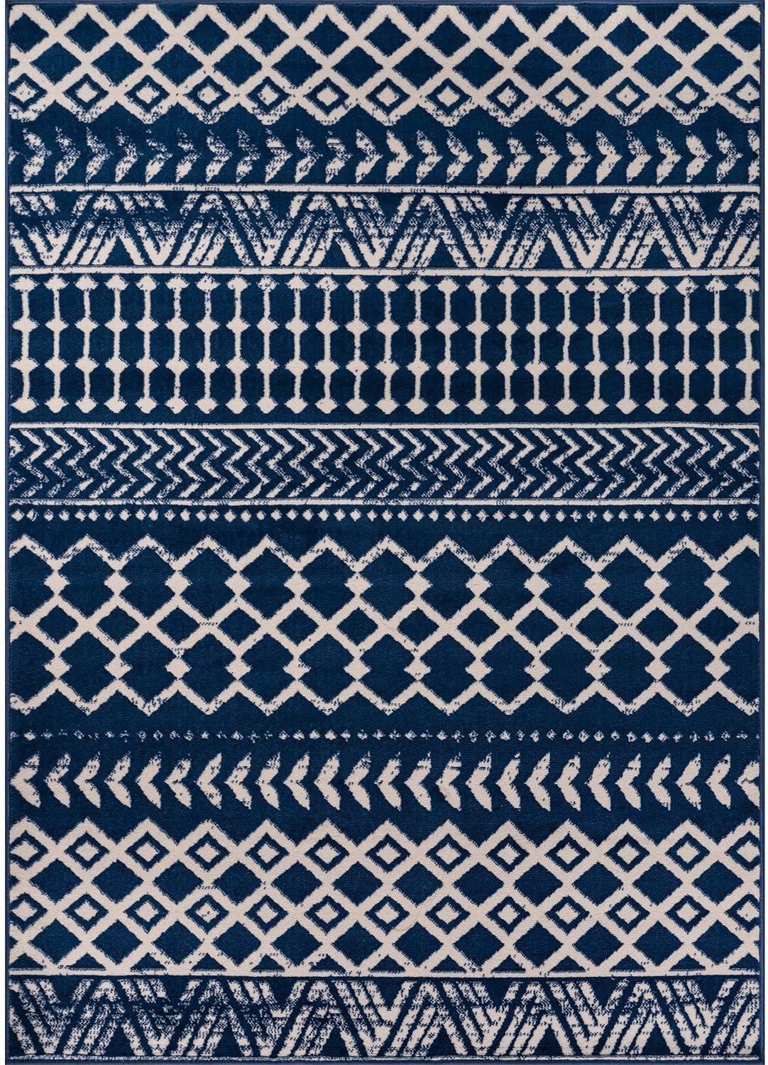 image:imageCAMILSON Baby Shag Rug 8x10 Modern Luxury Striped Boho Area Easy Shaggy Rugs Soft Medium Pile Stain Resistant EasyCleaning NonShedding for Living Room Office Indoor Carpet 8 x 10 Beige GrayBoho Navy Blue