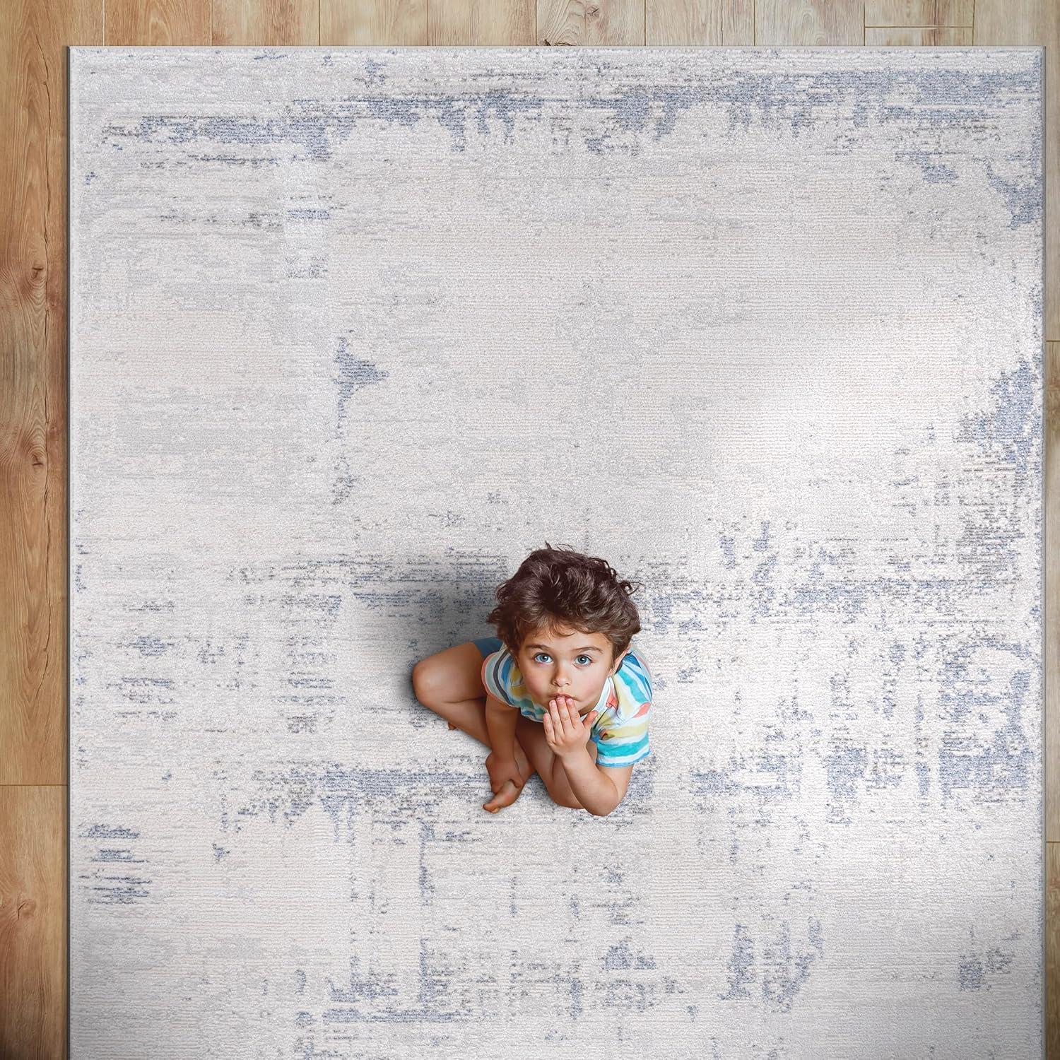 image:imageCAMILSON Baby Shag Rug 8x10 Modern Luxury Striped Boho Area Easy Shaggy Rugs Soft Medium Pile Stain Resistant EasyCleaning NonShedding for Living Room Office Indoor Carpet 8 x 10 Beige GrayPas5 Blue Gray
