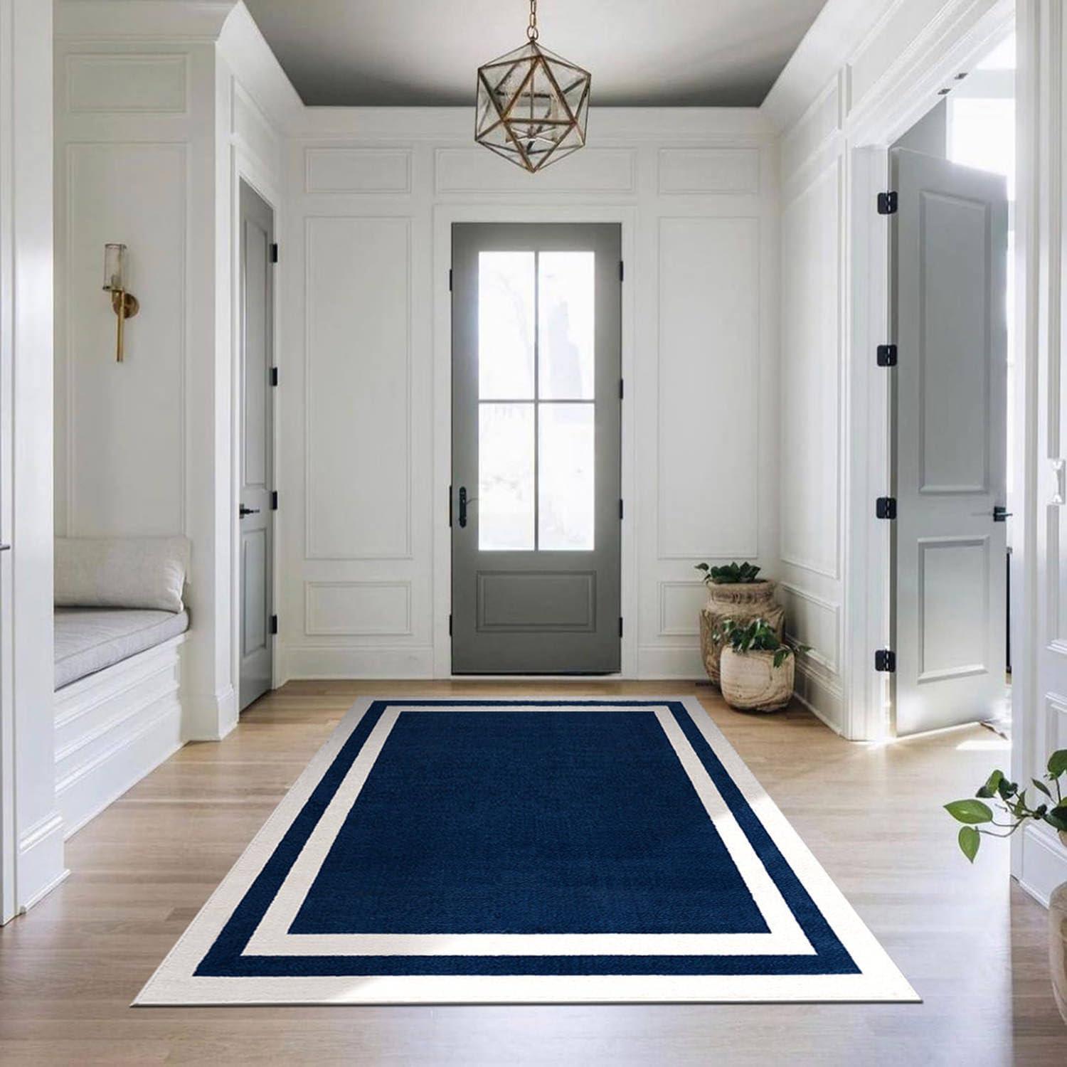image:imageCAMILSON Baby Shag Rug 8x10 Modern Luxury Striped Boho Area Easy Shaggy Rugs Soft Medium Pile Stain Resistant EasyCleaning NonShedding for Living Room Office Indoor Carpet 8 x 10 Beige GrayNavy Blue