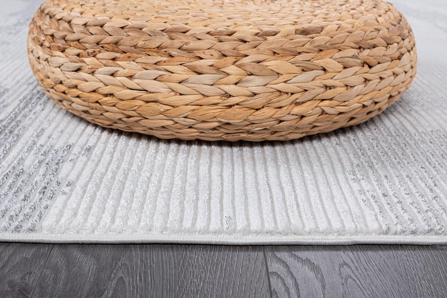 image:imageCAMILSON Baby Shag Rug 8x10 Modern Luxury Striped Boho Area Easy Shaggy Rugs Soft Medium Pile Stain Resistant EasyCleaning NonShedding for Living Room Office Indoor Carpet 8 x 10 Beige GrayPas3 Gray White