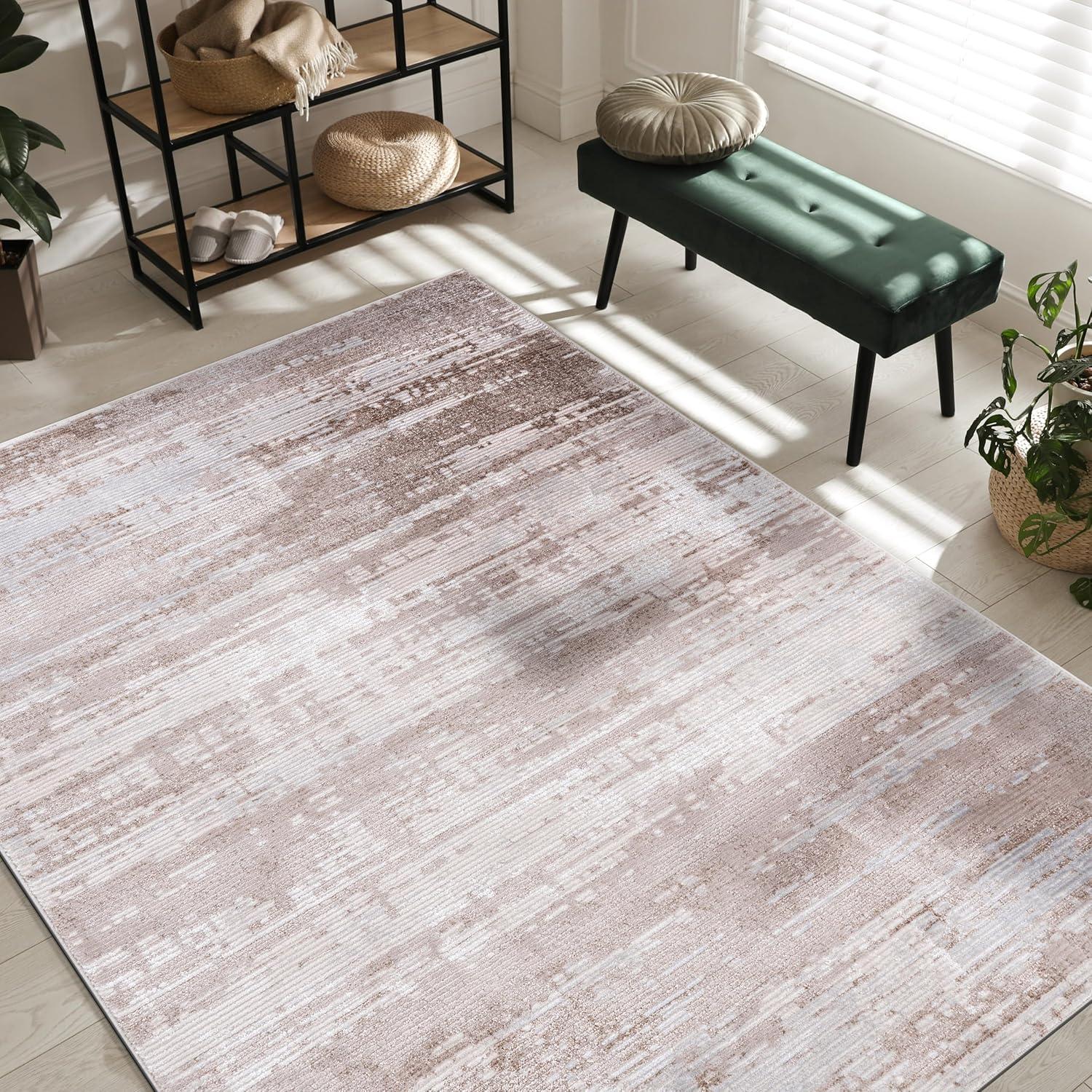 image:imageCAMILSON Baby Shag Rug 8x10 Modern Luxury Striped Boho Area Easy Shaggy Rugs Soft Medium Pile Stain Resistant EasyCleaning NonShedding for Living Room Office Indoor Carpet 8 x 10 Beige GrayPas2 Beige White
