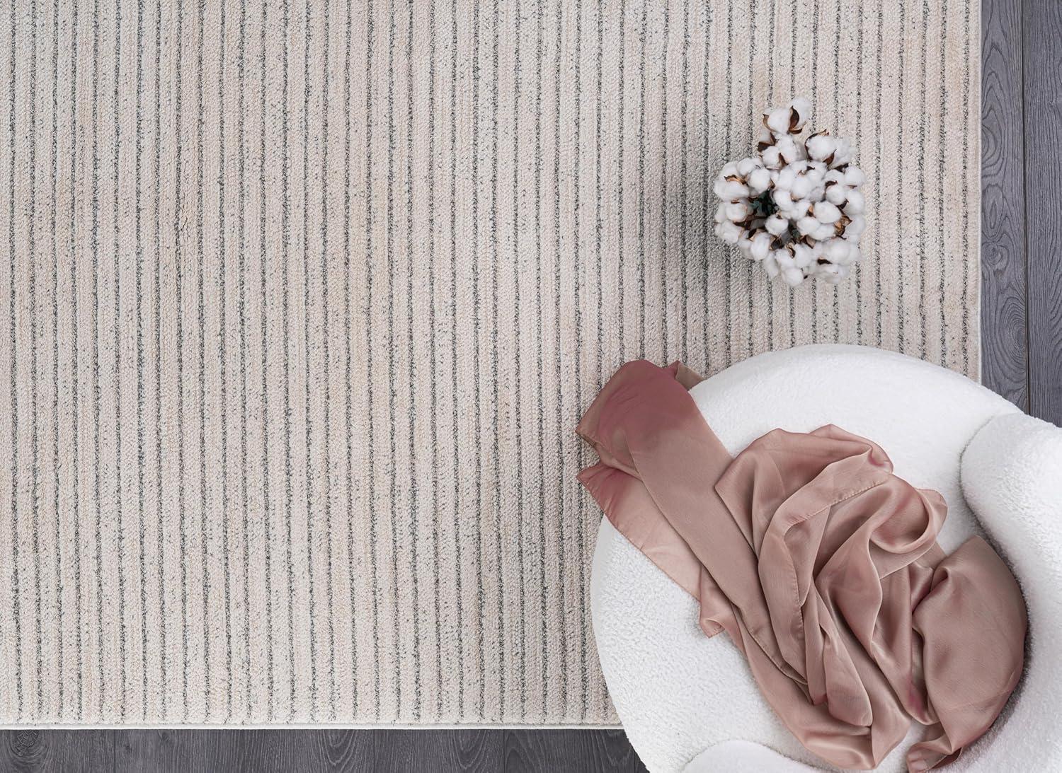 image:imageCAMILSON Baby Shag Rug 8x10 Modern Luxury Striped Boho Area Easy Shaggy Rugs Soft Medium Pile Stain Resistant EasyCleaning NonShedding for Living Room Office Indoor Carpet 8 x 10 Beige GrayMat1 Beige Gray