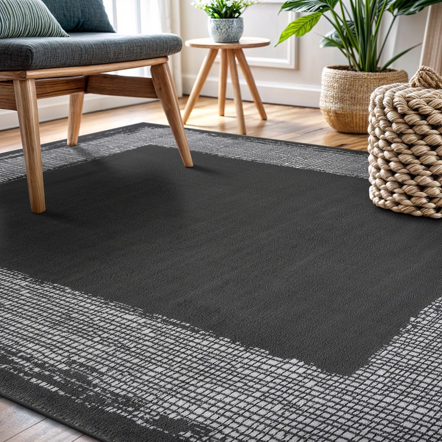 image:imageCAMILSON Baby Shag Rug 8x10 Modern Luxury Striped Boho Area Easy Shaggy Rugs Soft Medium Pile Stain Resistant EasyCleaning NonShedding for Living Room Office Indoor Carpet 8 x 10 Beige GrayDark Gray