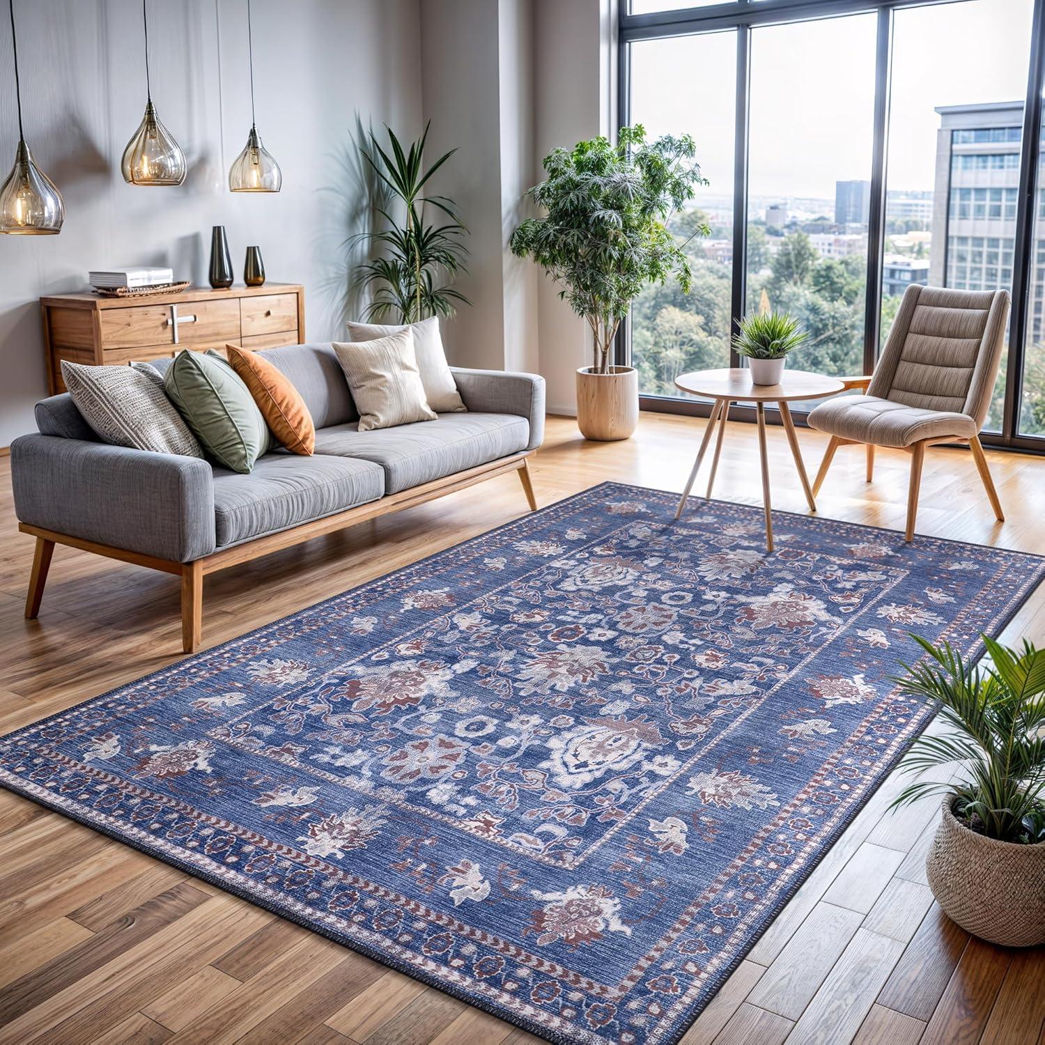 image:imageCAMILSON Baby Shag Rug 8x10 Modern Luxury Striped Boho Area Easy Shaggy Rugs Soft Medium Pile Stain Resistant EasyCleaning NonShedding for Living Room Office Indoor Carpet 8 x 10 Beige GrayStf Blue