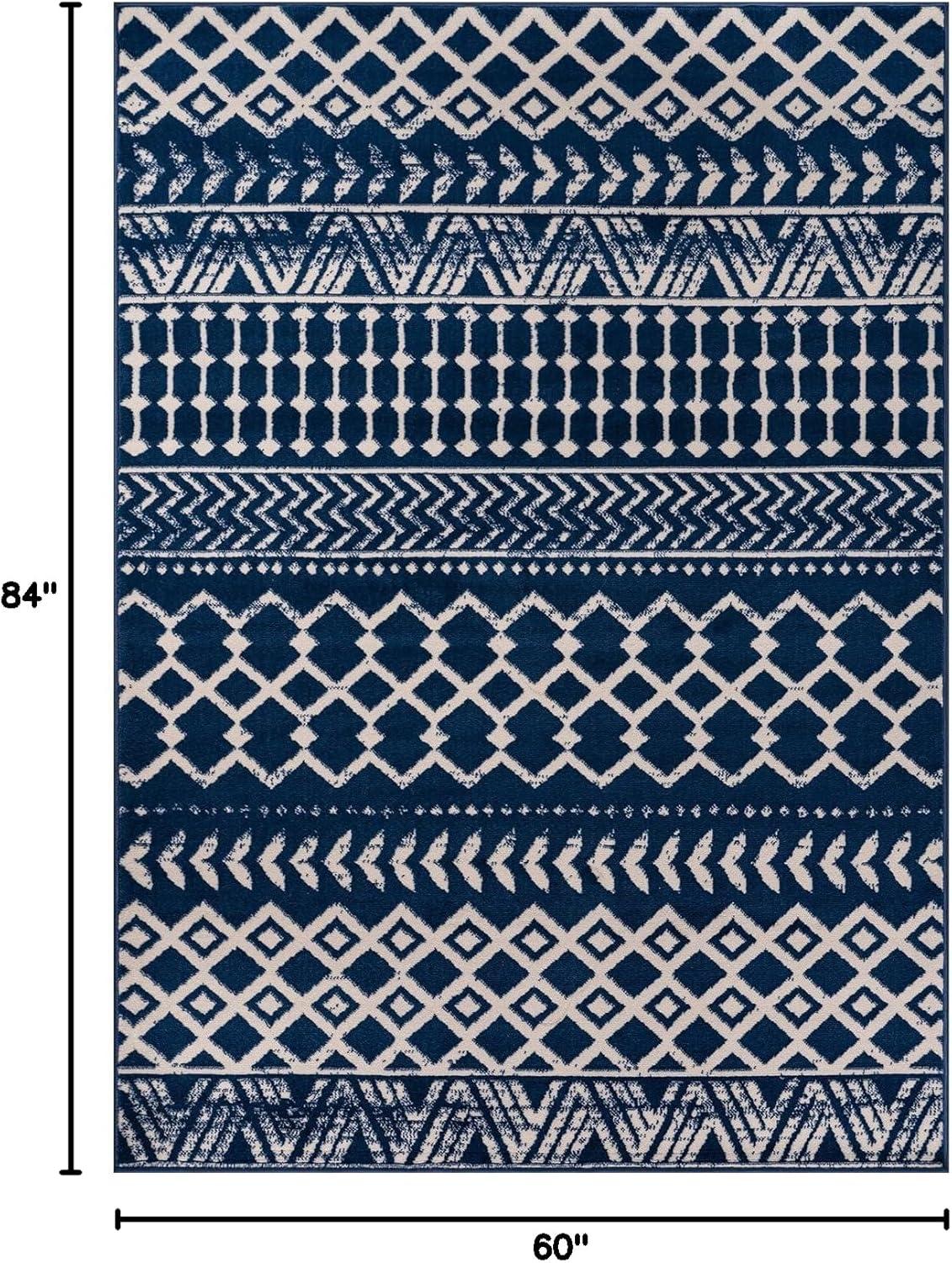 image:imageCAMILSON Baby Shag Rug 8x10 Modern Luxury Striped Boho Area Easy Shaggy Rugs Soft Medium Pile Stain Resistant EasyCleaning NonShedding for Living Room Office Indoor Carpet 8 x 10 Beige GrayBoho Navy Blue
