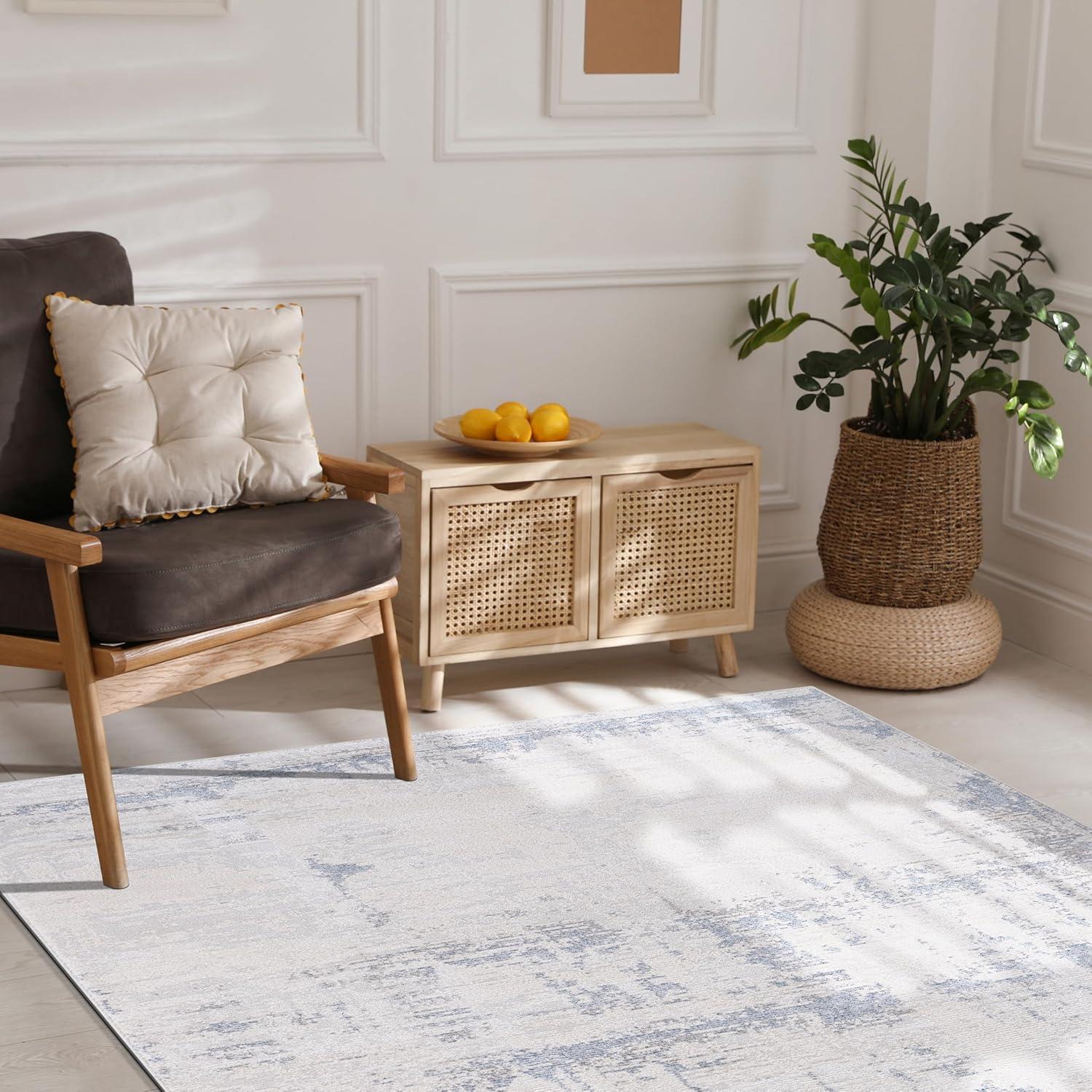 image:imageCAMILSON Baby Shag Rug 8x10 Modern Luxury Striped Boho Area Easy Shaggy Rugs Soft Medium Pile Stain Resistant EasyCleaning NonShedding for Living Room Office Indoor Carpet 8 x 10 Beige GrayPas5 Blue Gray
