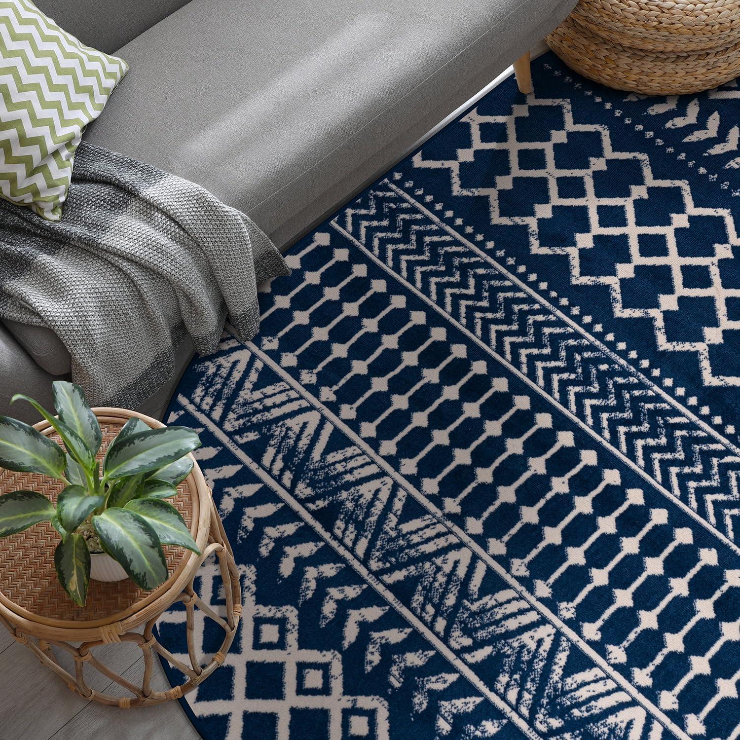image:imageCAMILSON Baby Shag Rug 8x10 Modern Luxury Striped Boho Area Easy Shaggy Rugs Soft Medium Pile Stain Resistant EasyCleaning NonShedding for Living Room Office Indoor Carpet 8 x 10 Beige GrayBoho Navy Blue