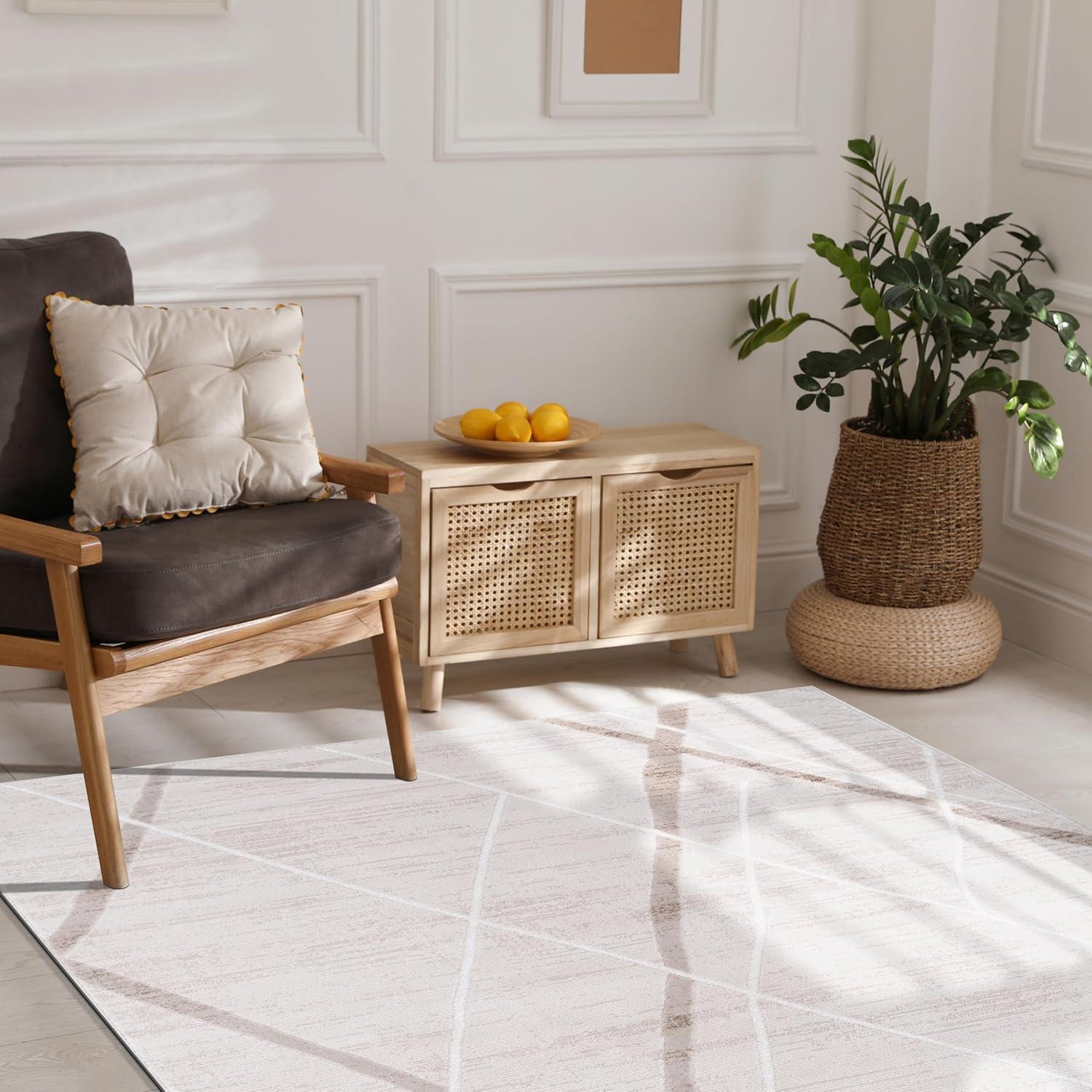 image:imageCAMILSON Baby Shag Rug 8x10 Modern Luxury Striped Boho Area Easy Shaggy Rugs Soft Medium Pile Stain Resistant EasyCleaning NonShedding for Living Room Office Indoor Carpet 8 x 10 Beige GrayPas8 Beige White