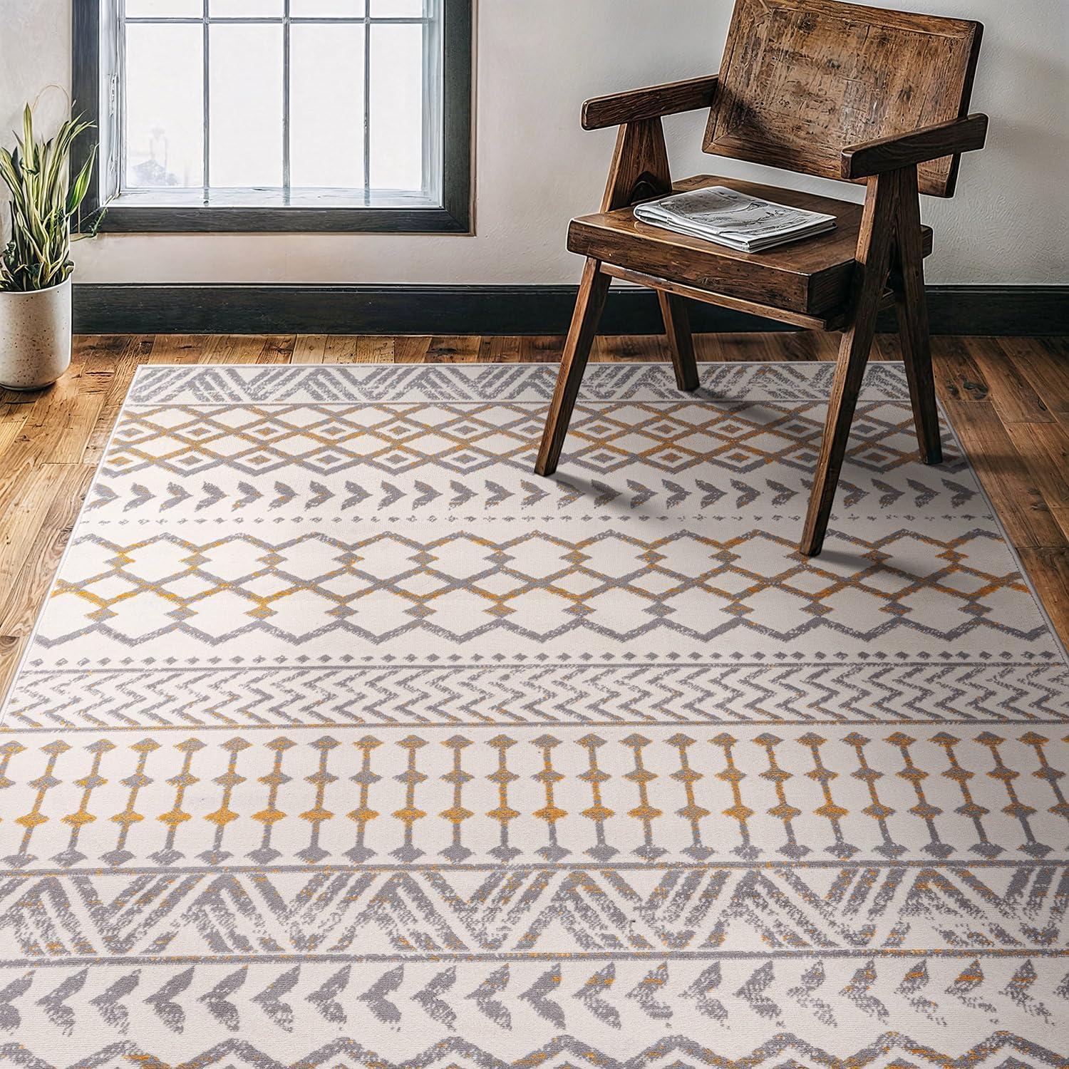 image:imageCAMILSON Baby Shag Rug 8x10 Modern Luxury Striped Boho Area Easy Shaggy Rugs Soft Medium Pile Stain Resistant EasyCleaning NonShedding for Living Room Office Indoor Carpet 8 x 10 Beige GrayBoho Yellow