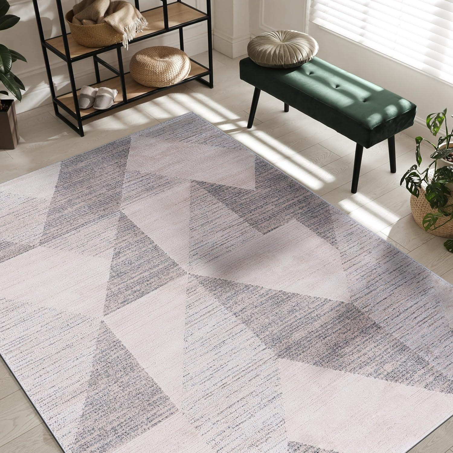 image:imageCAMILSON Baby Shag Rug 8x10 Modern Luxury Striped Boho Area Easy Shaggy Rugs Soft Medium Pile Stain Resistant EasyCleaning NonShedding for Living Room Office Indoor Carpet 8 x 10 Beige GrayMat6 Beige Gray